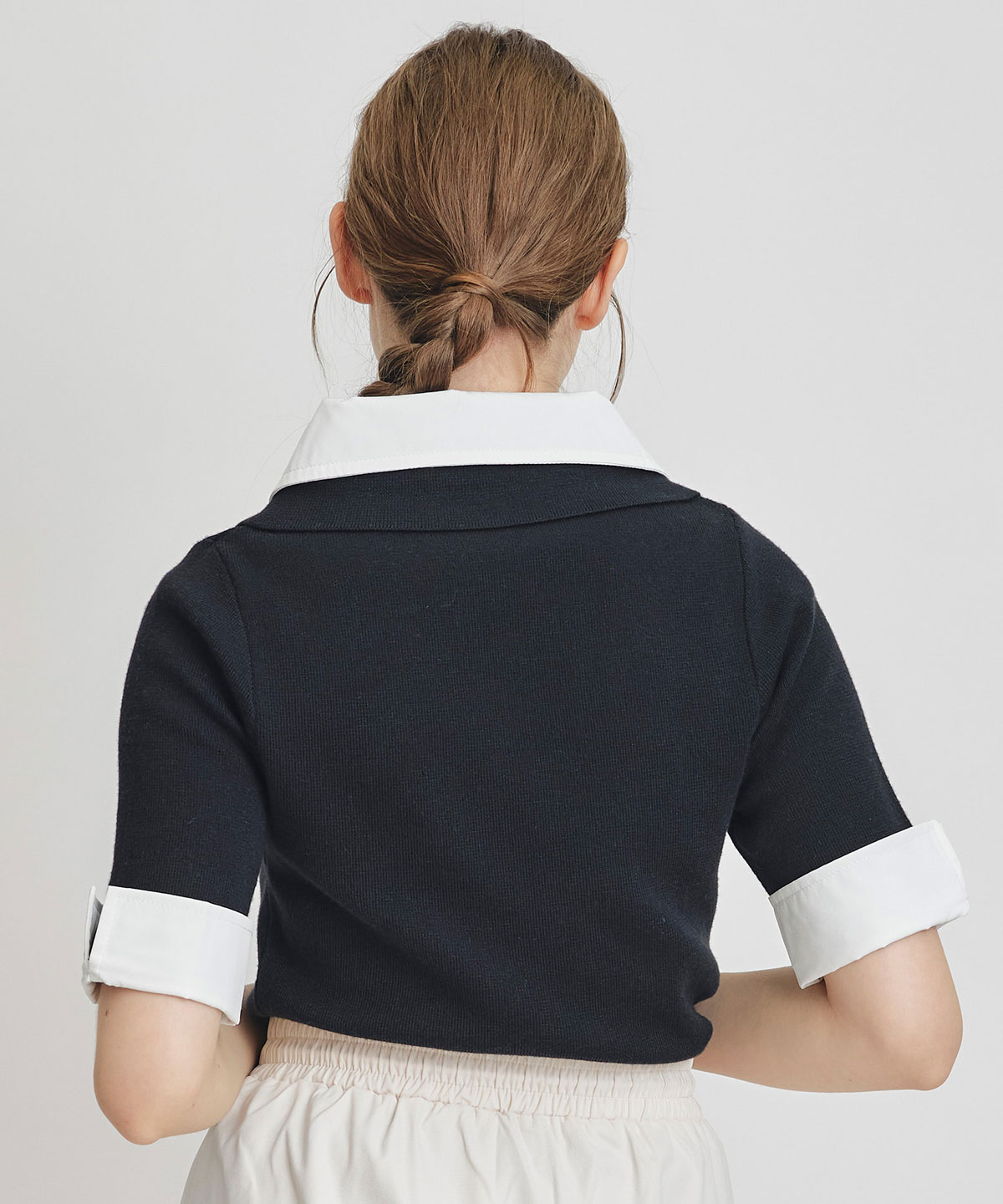 ダブルカラーハーフスリーブニットプルオーバー