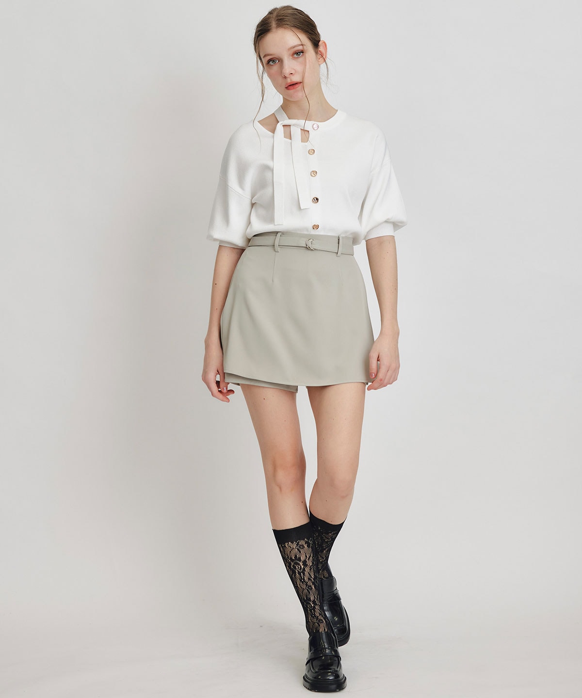 アシメカットデザインハーフスリーブニットプルオーバー