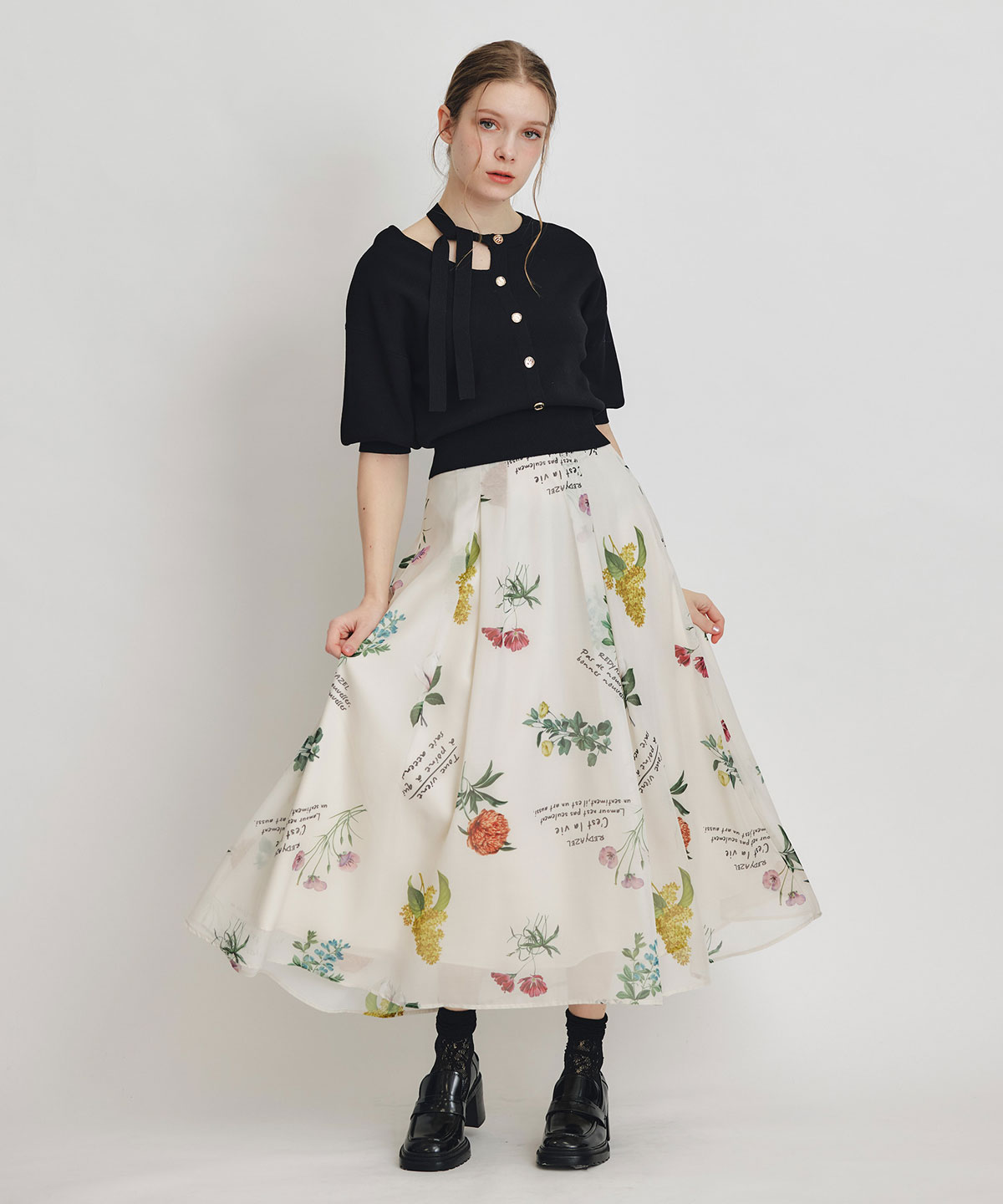 アシメカットデザインハーフスリーブニットプルオーバー