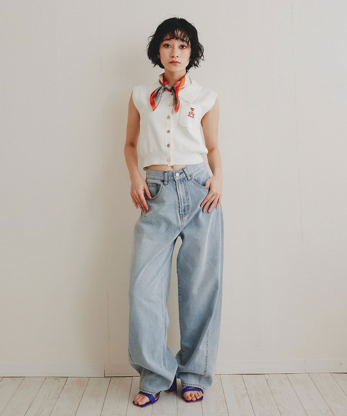 Azelyポロニットノースリーブプルオーバー