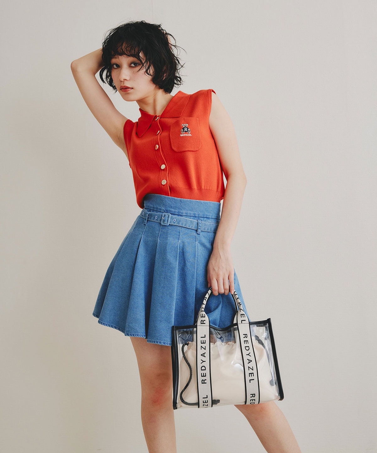 Azelyポロニットノースリーブプルオーバー