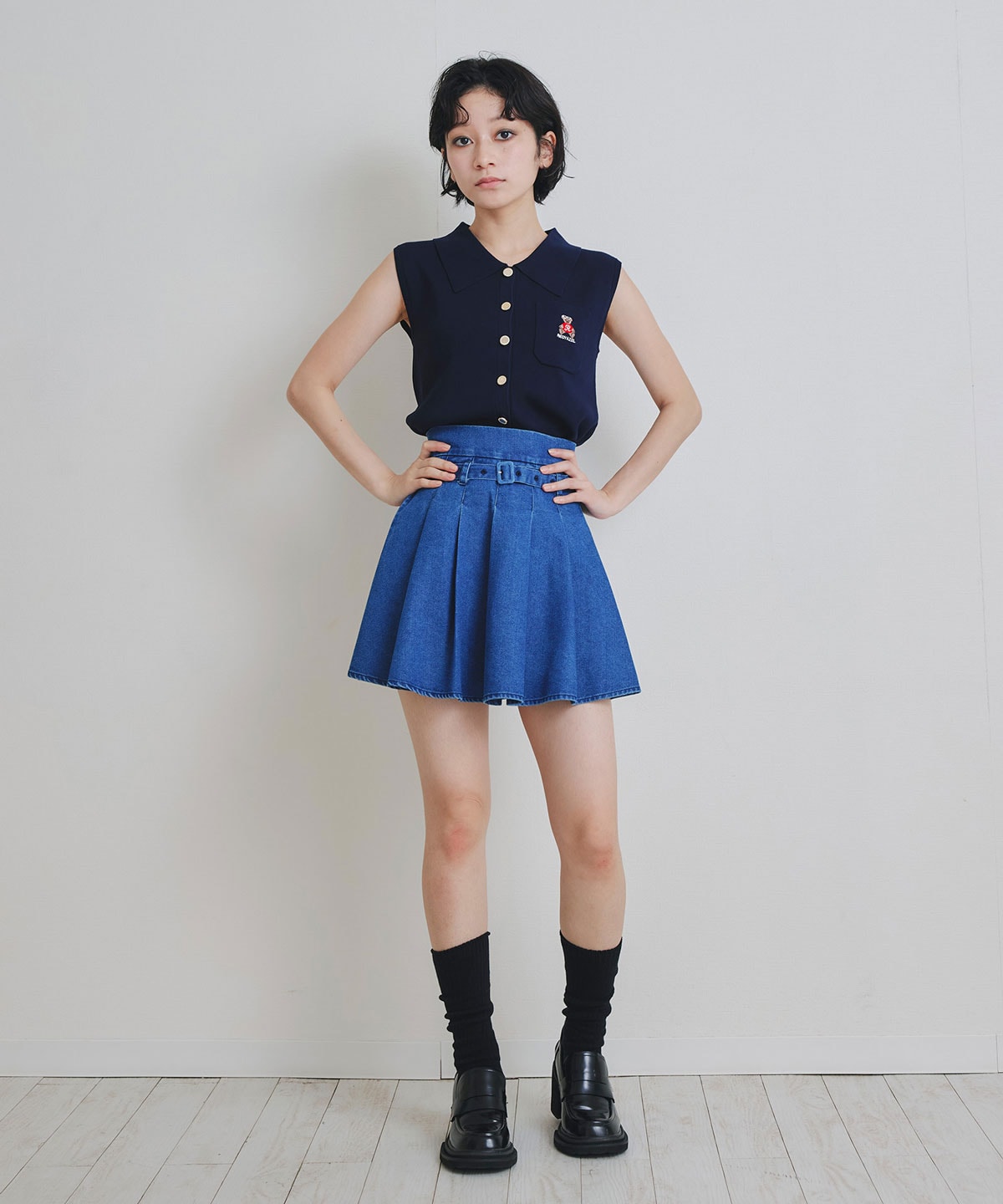 Azelyポロニットノースリーブプルオーバー