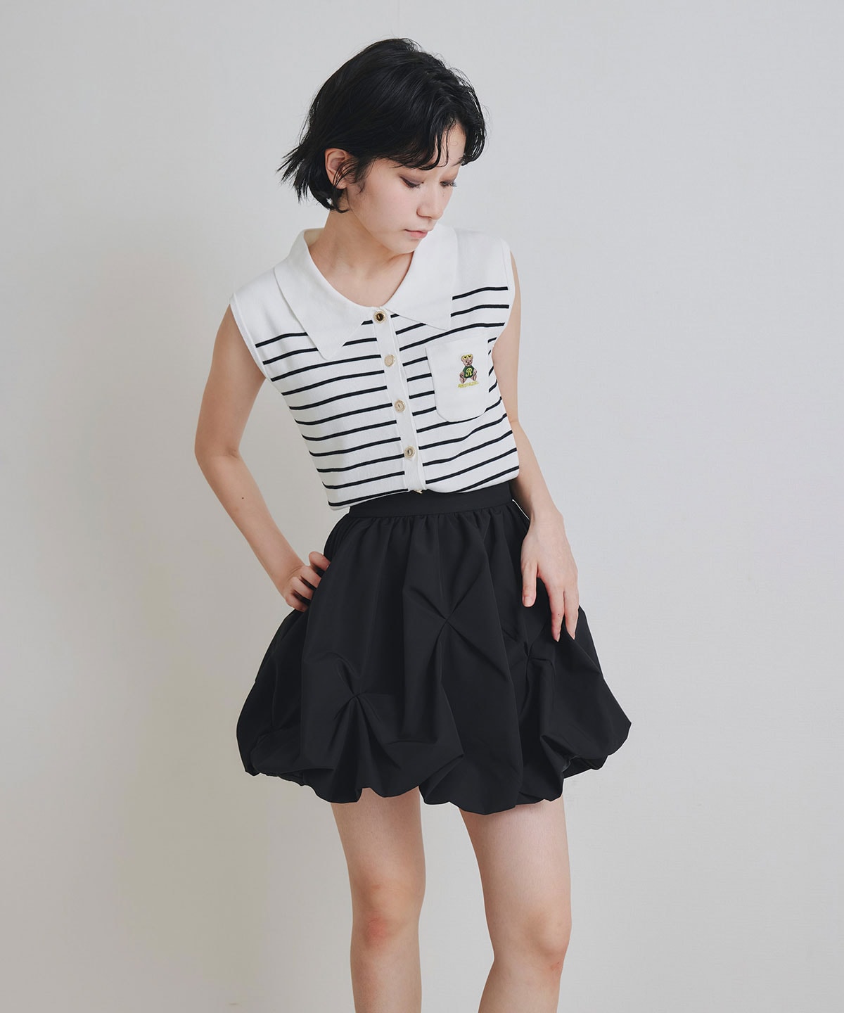 Azelyポロニットノースリーブプルオーバー