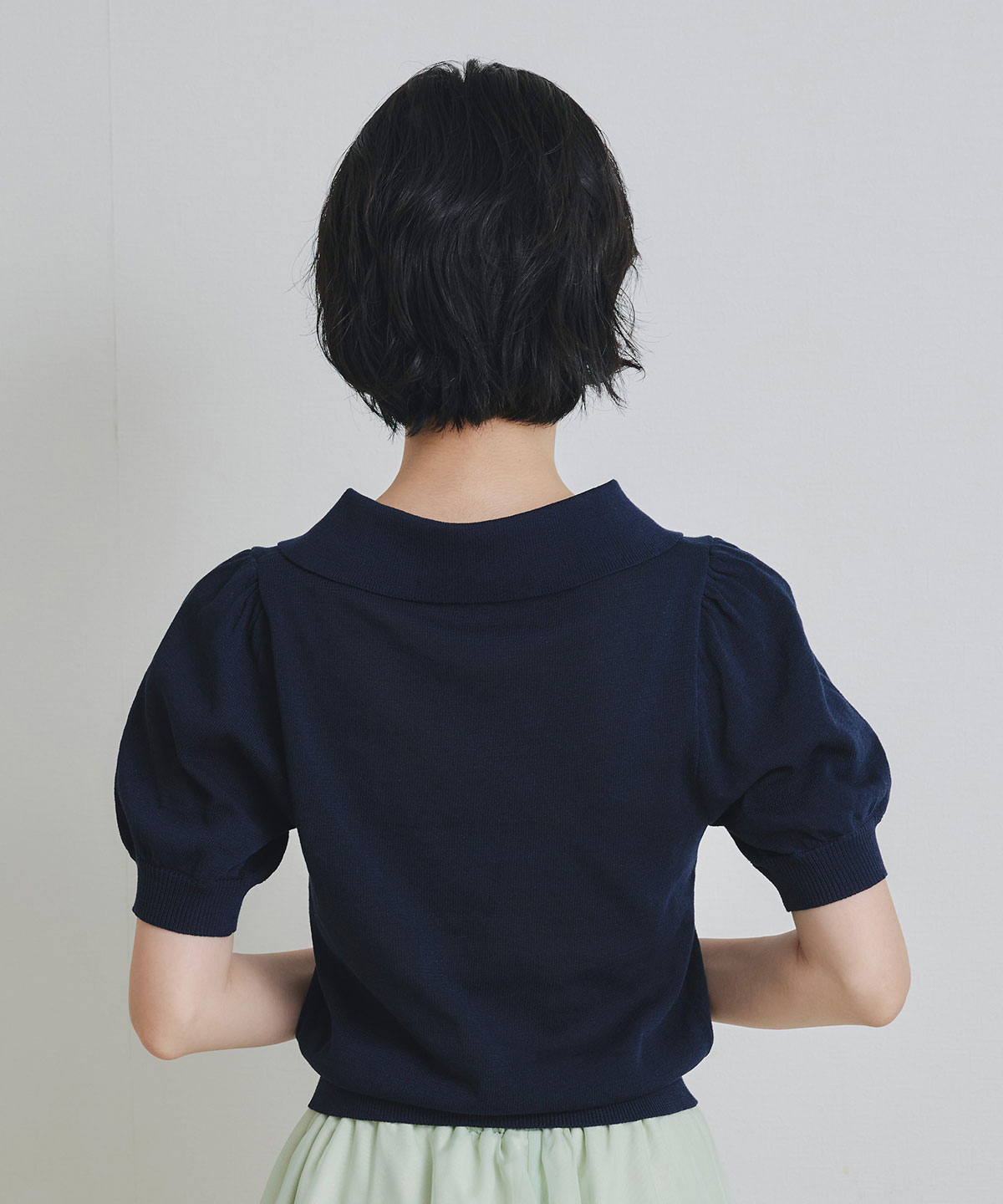 パフスリーブポロニットプルオーバー