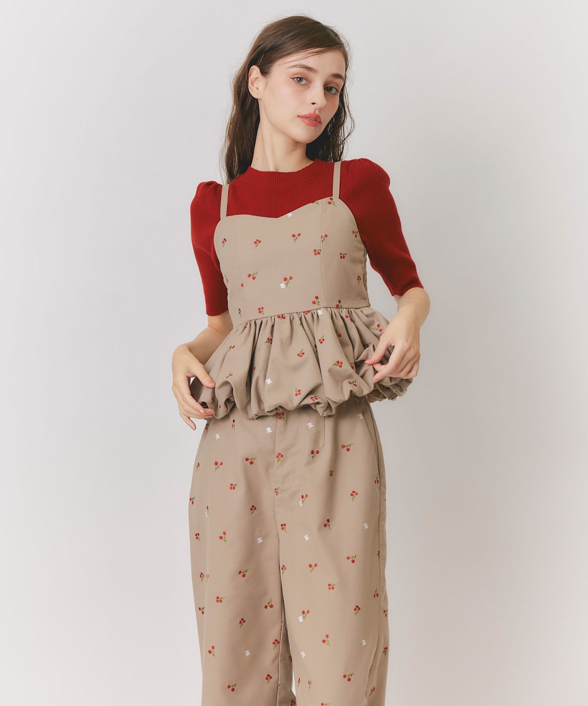 【Fleur monogram Series】フルールモノグラムエンブロイダリーバルーンペプラムビスチェ