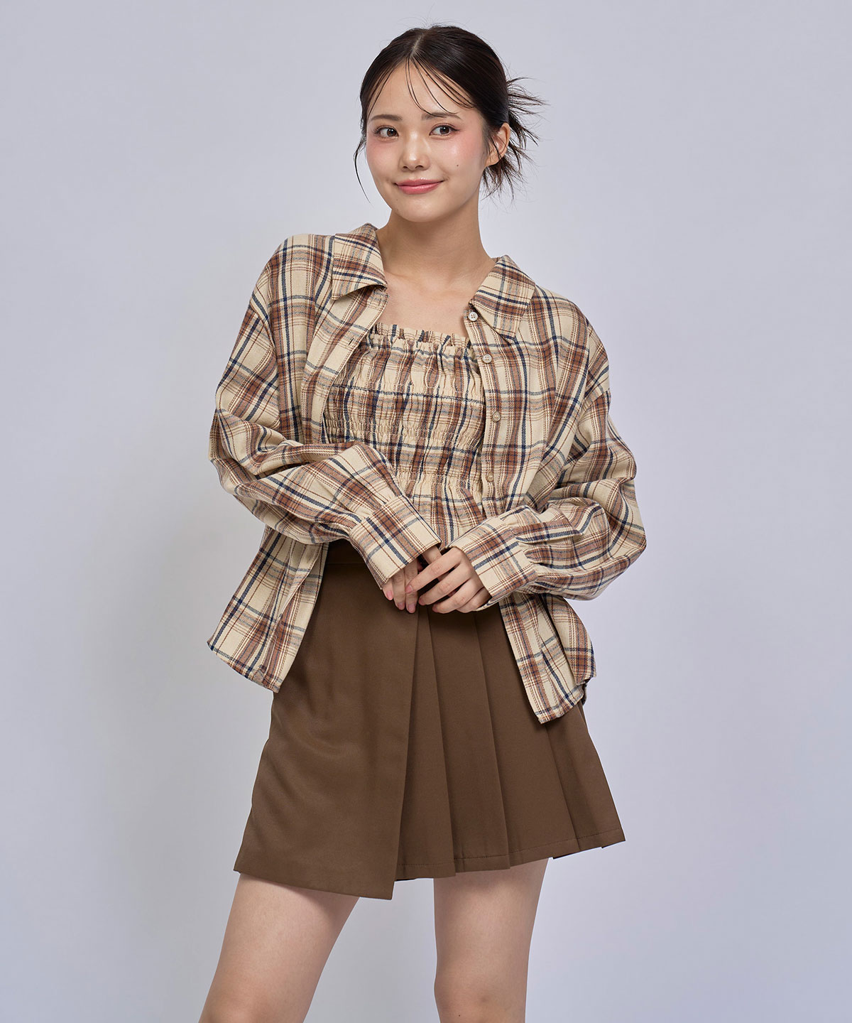 【=LOVE 大場花菜さん着用】チェックビスチェ×シャツセット