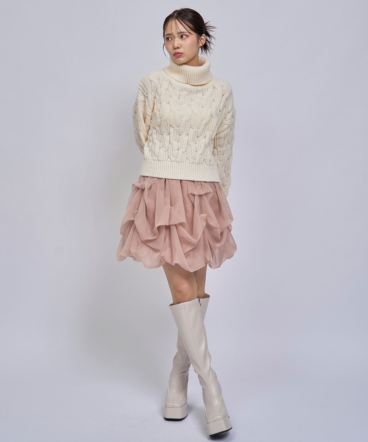 【=LOVE 大場花菜さん着用】ボリュームタックシフォンミニスカート