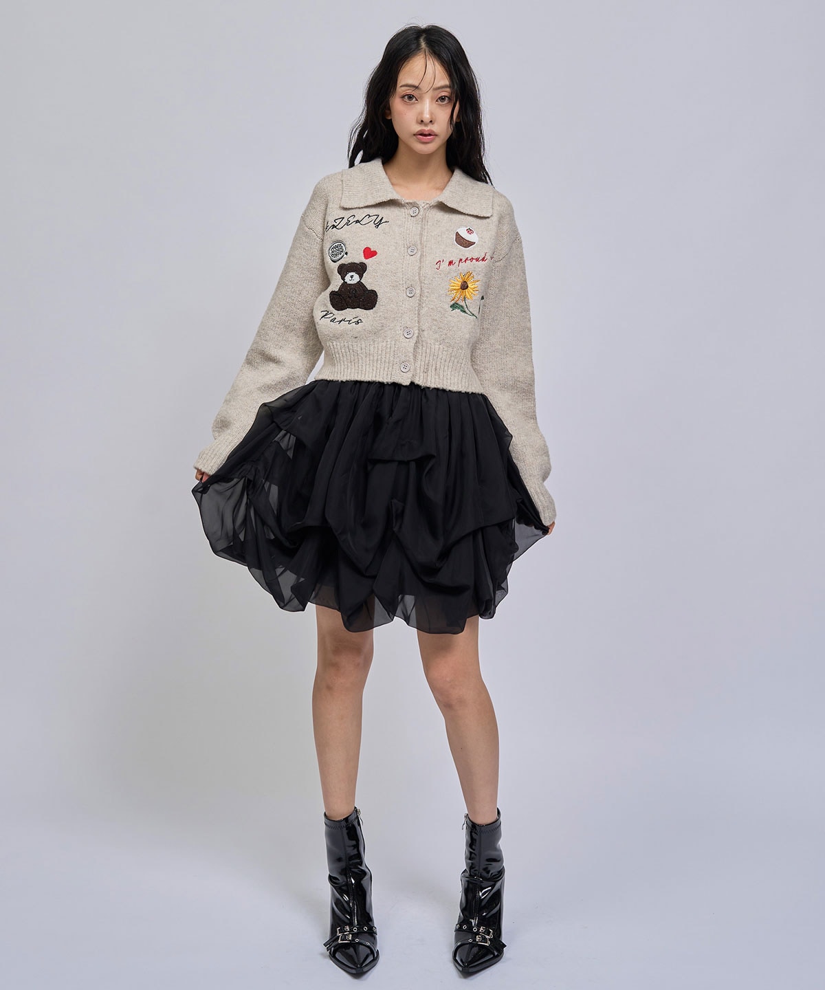 【=LOVE 大場花菜さん着用】ボリュームタックシフォンミニスカート