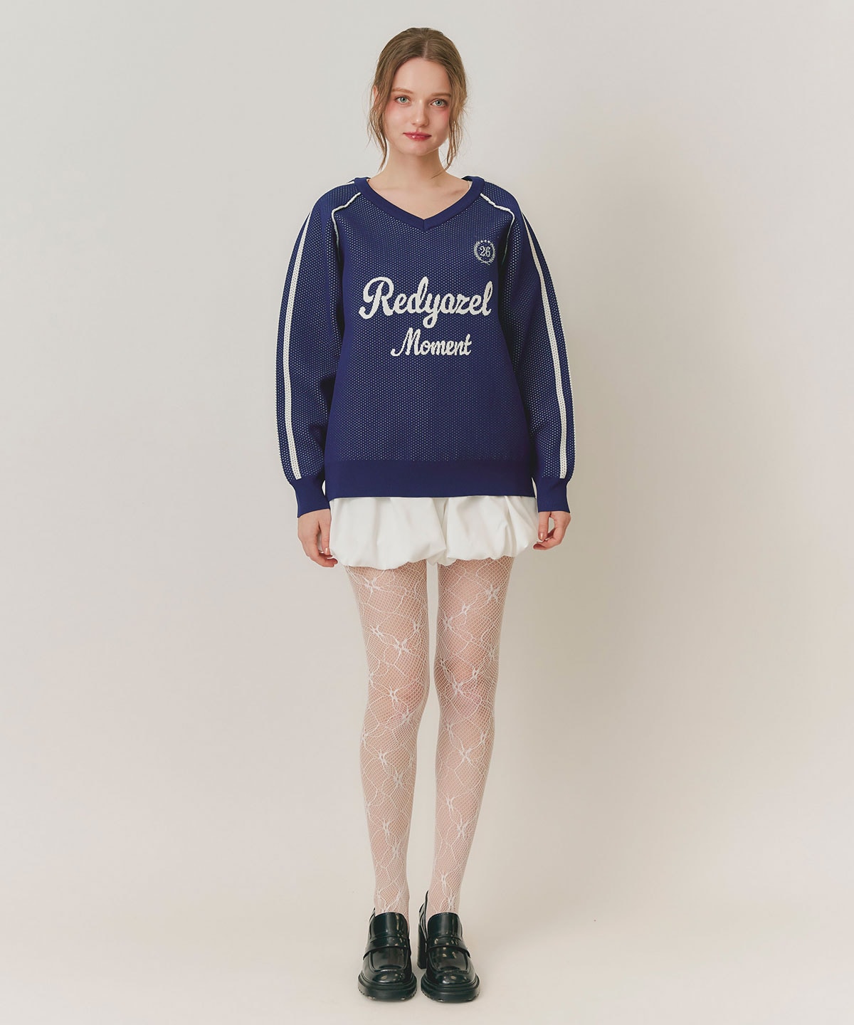 ロゴメッシュニット×バルーンショートパンツセットアップ