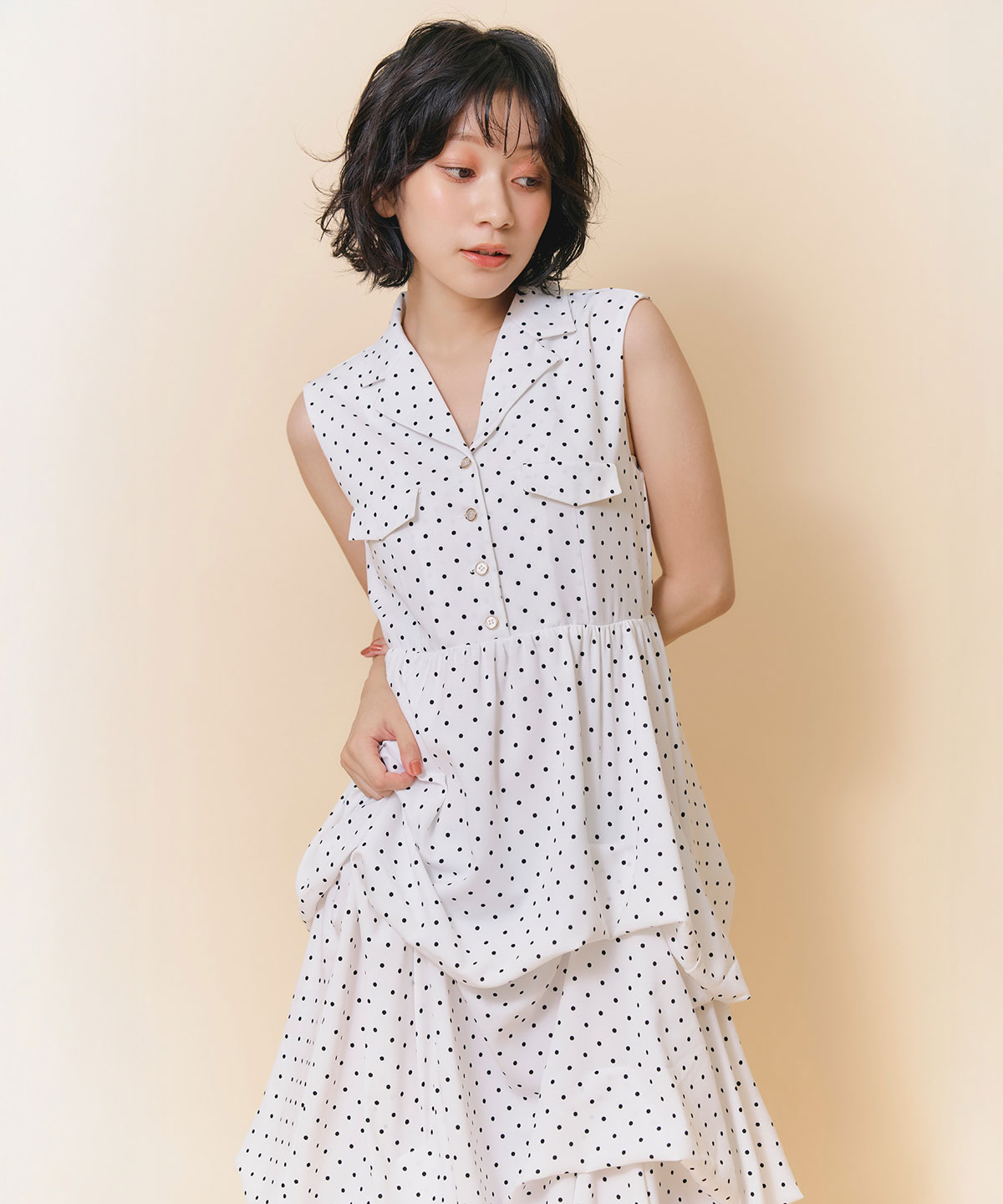タックボリュームシャツロングワンピース