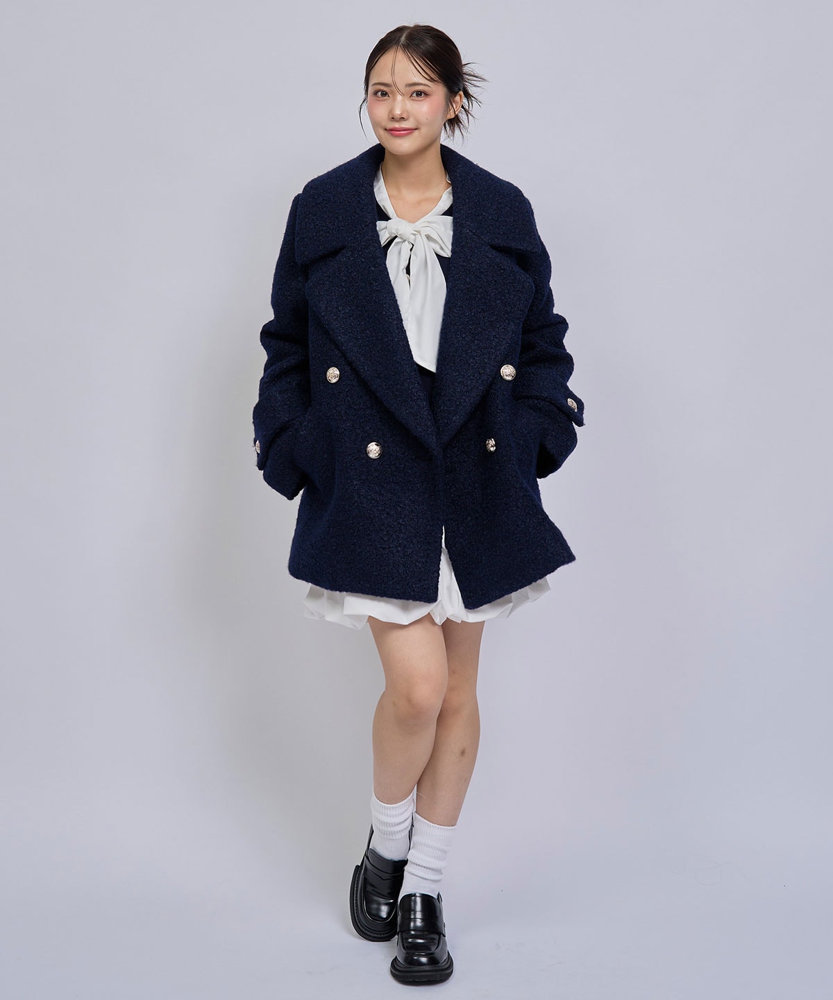 【=LOVE 大場花菜さん着用】GOLDボタンボアダブルコート