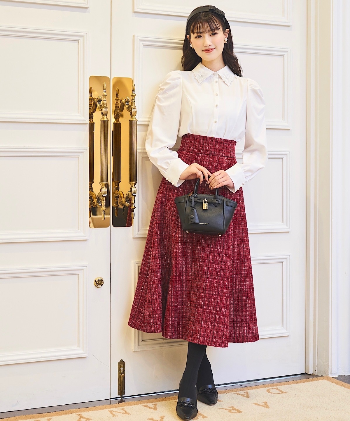 3Dフラワーレース衿パワショルブラウス