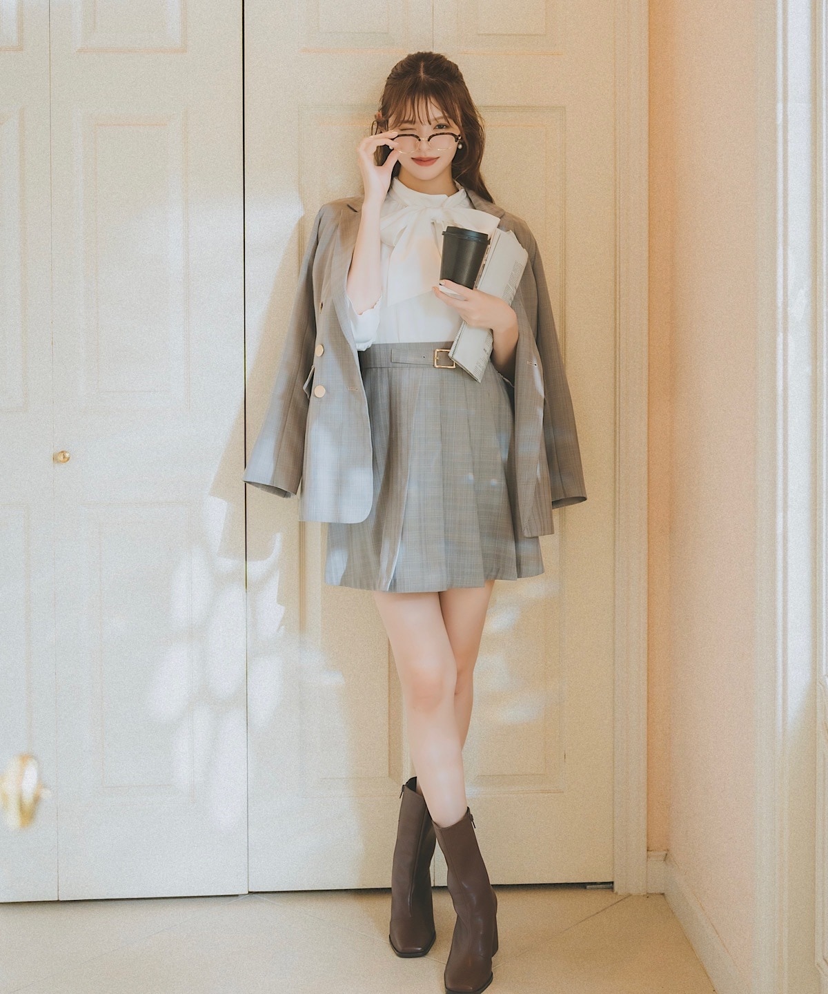 AUTUMNタックスリーブボウタイブラウス