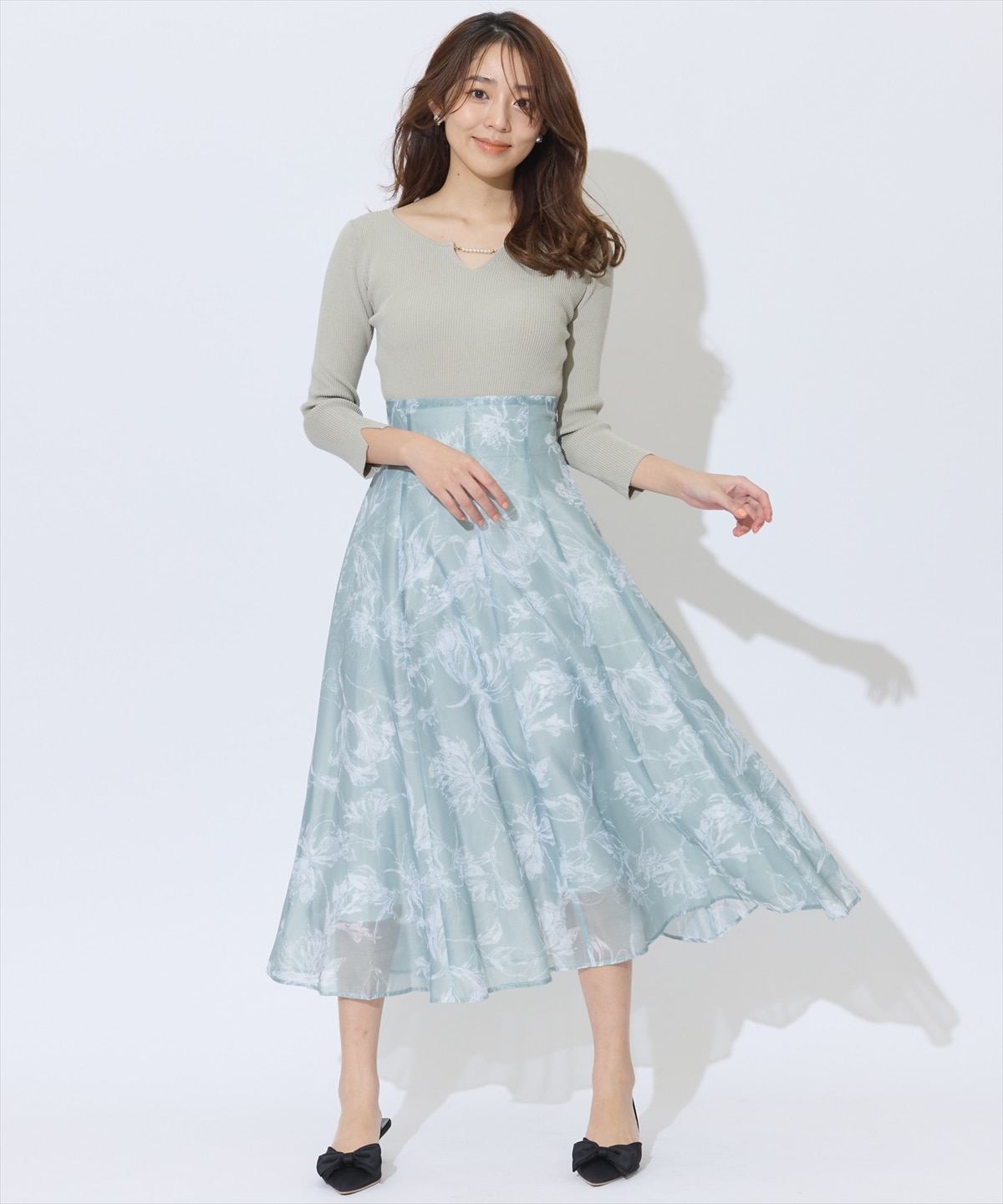 オリジナルシアースモーキーフラワーフレアスカート