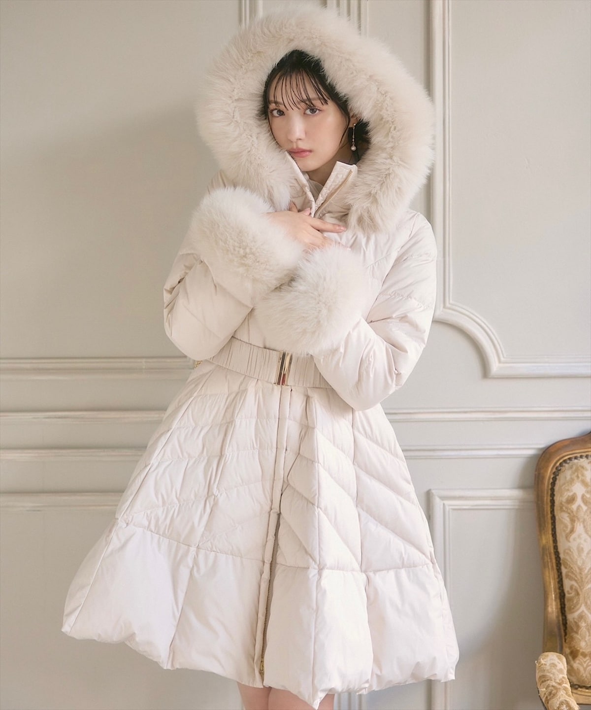 FOXファー付ドレスダウンコート