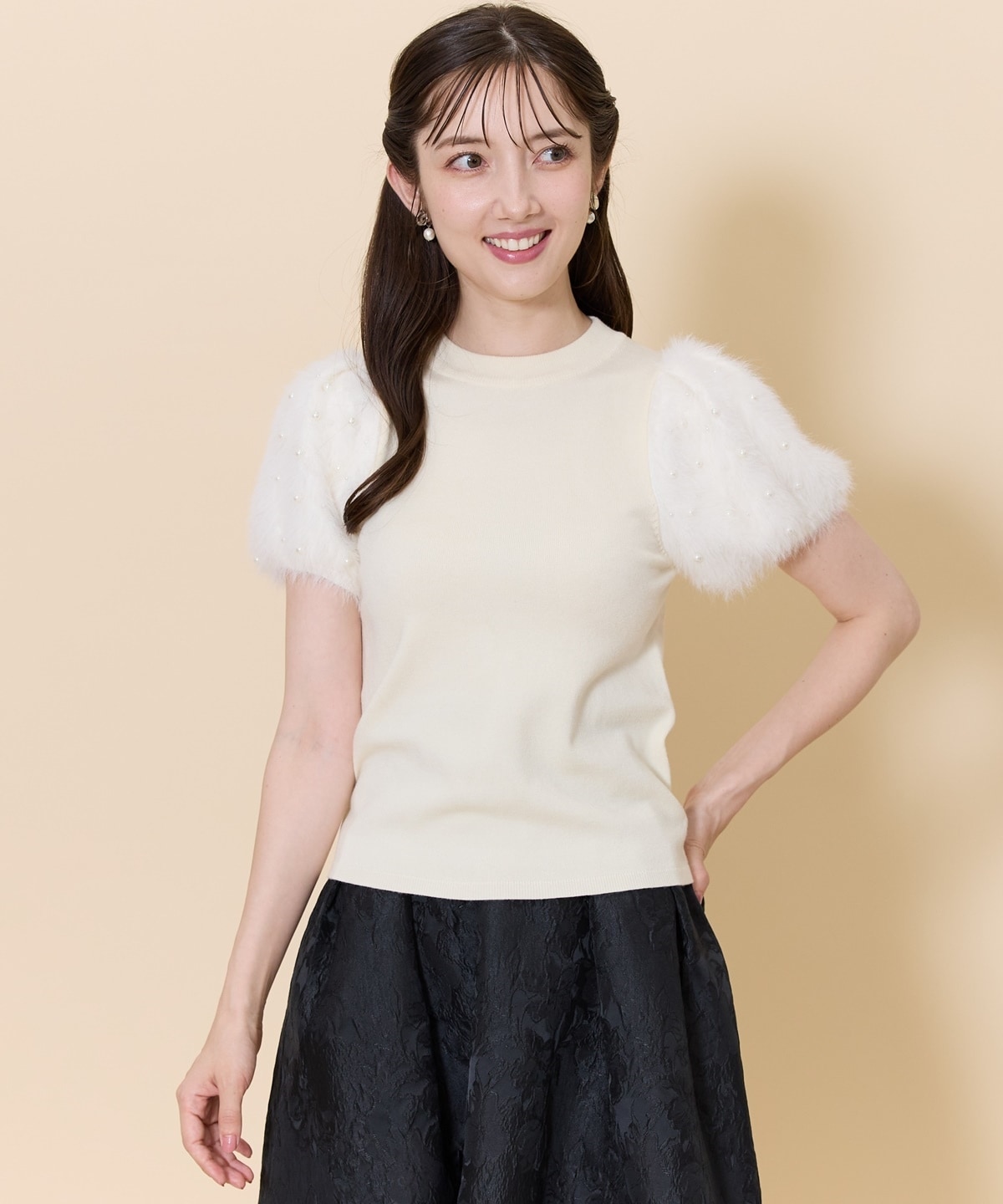 パールフェザースリーブニットプルオーバー