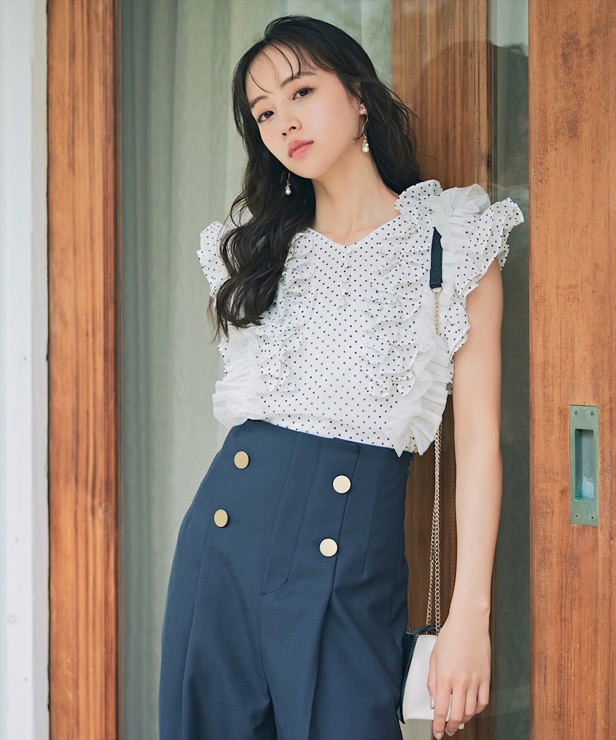 シフォンチュールフリルシアーブラウス