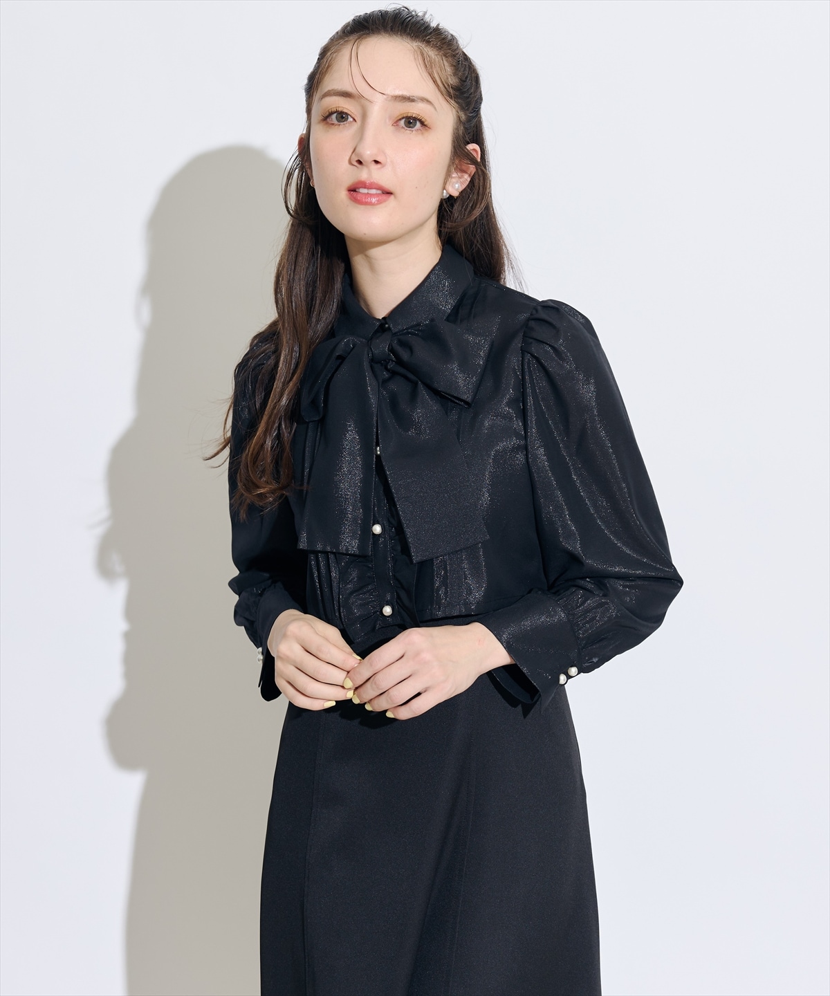 2WAYボウタイブライトシアーシャツレイヤードキャミワンピース