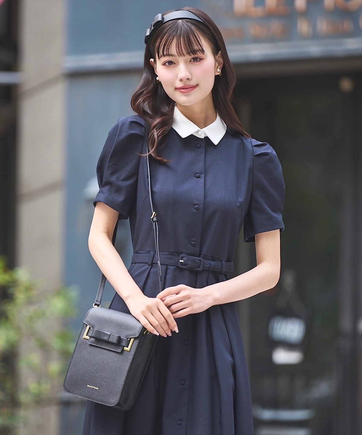 サマーツイードバイカラー衿ハーフスリーブワンピース