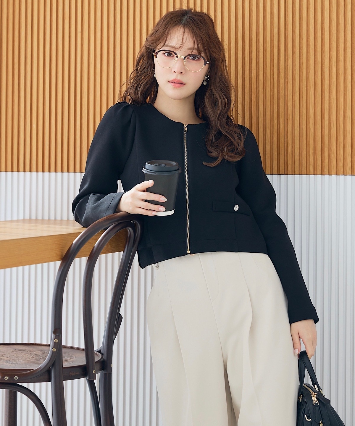 ノーカラーエレガンスポンチジャケット