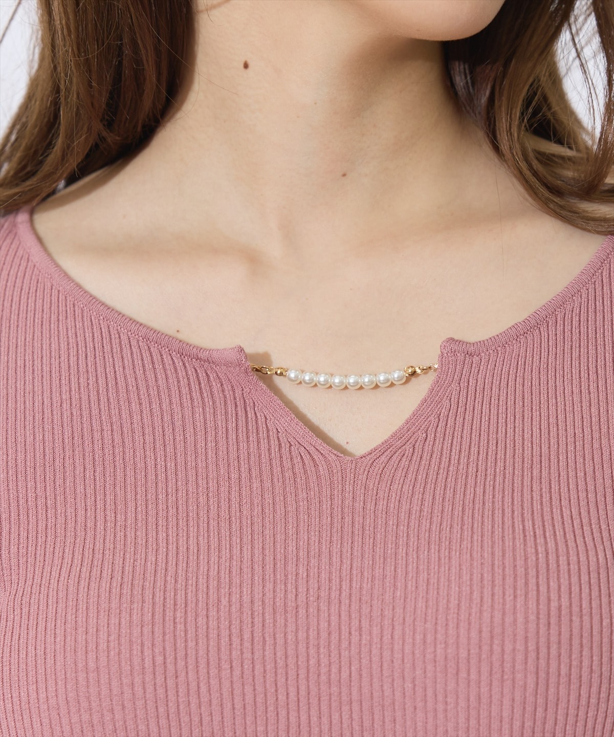 パールキーネックニットプルオーバー