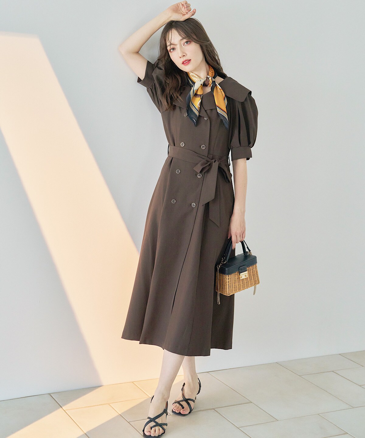 トレンチディテールハーフスリーブワンピース(F ベージュ