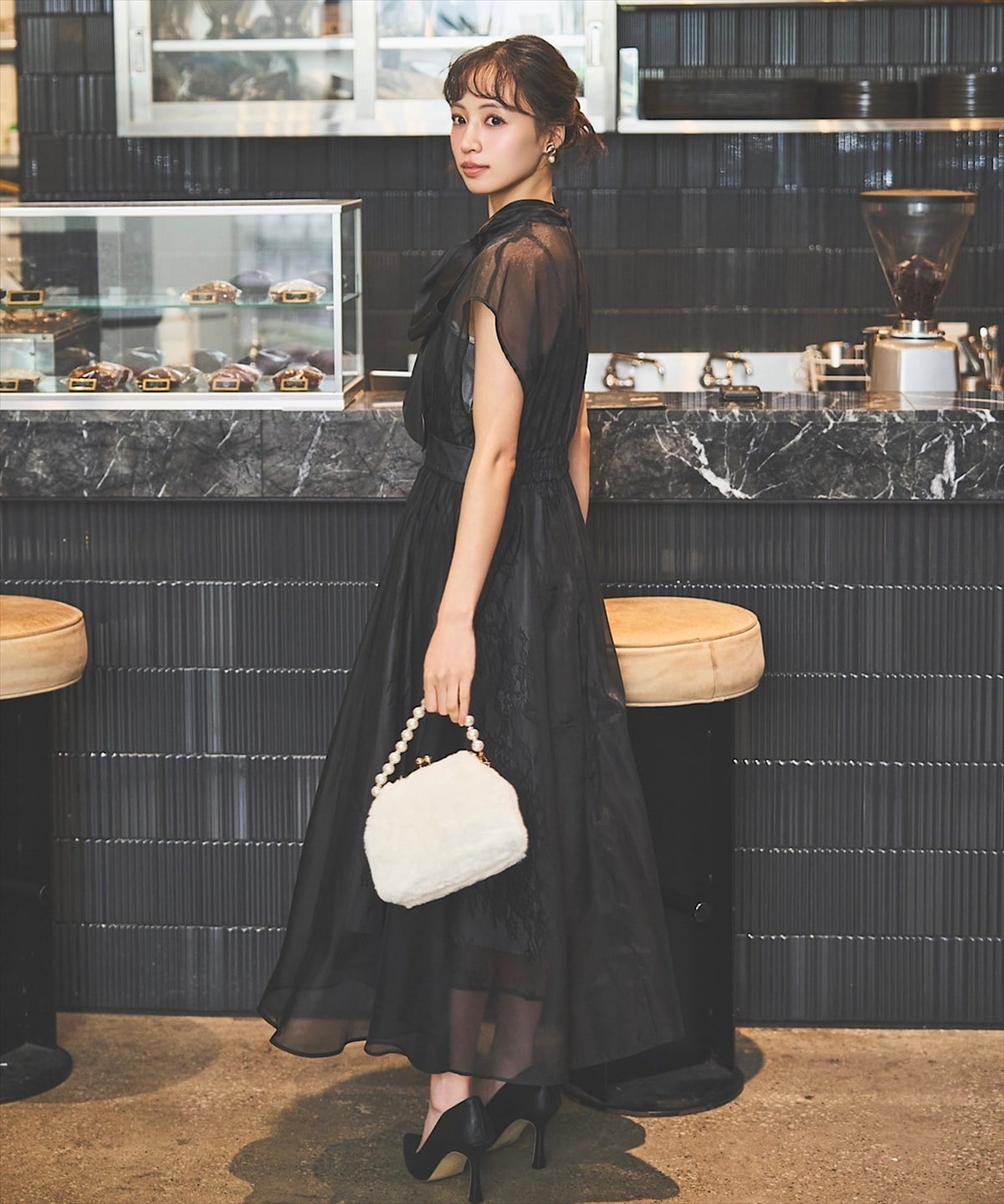 2WAYリボンタイシャドーレースオケージョンドレス