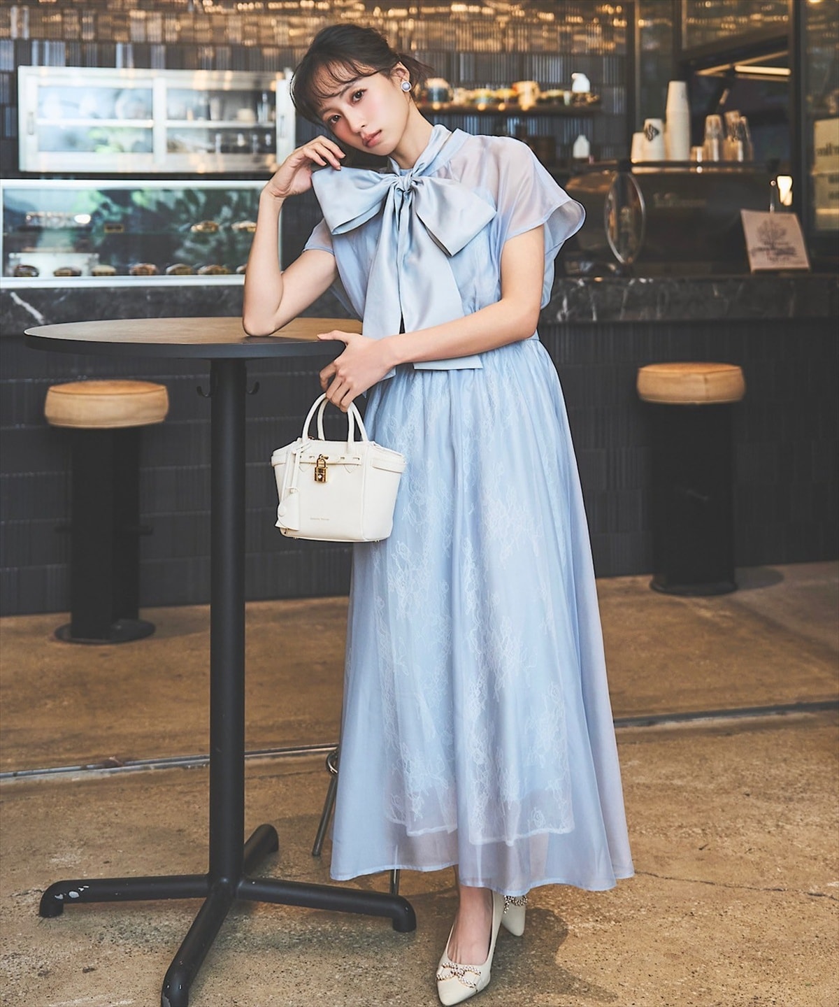 2WAYリボンタイシャドーレースオケージョンドレス