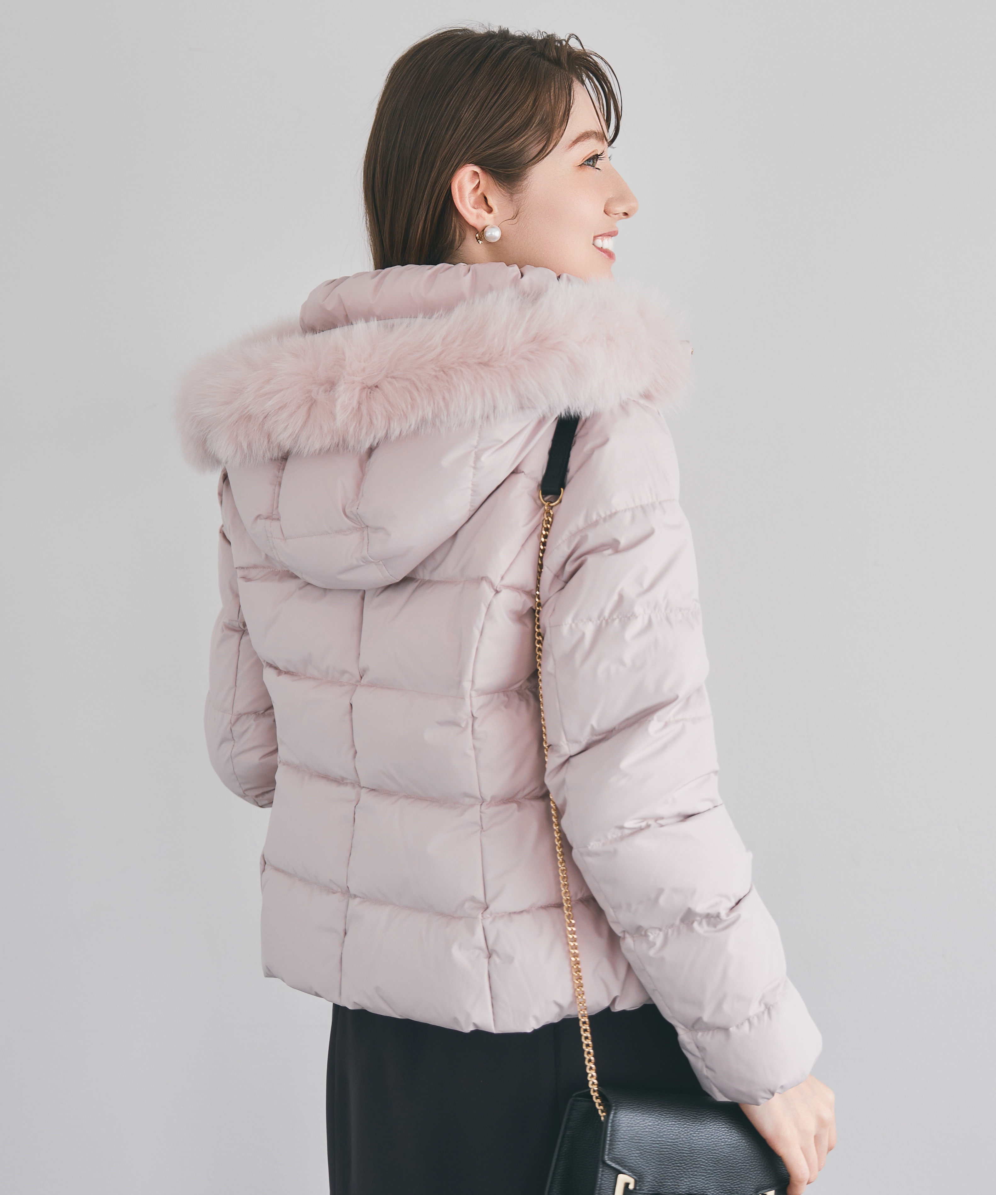 フォックスファー付ショートダウン