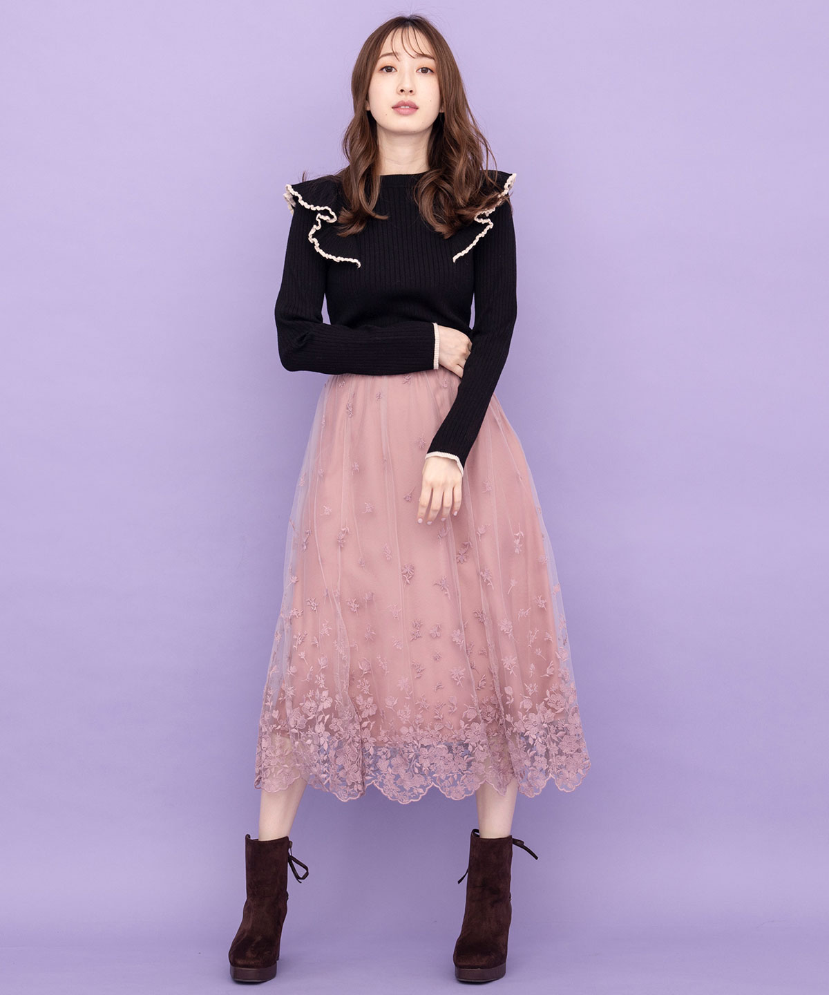 グラデ刺繍チュールスカート M ピンク Willselection 公式オンラインショップ バーンデストローズ