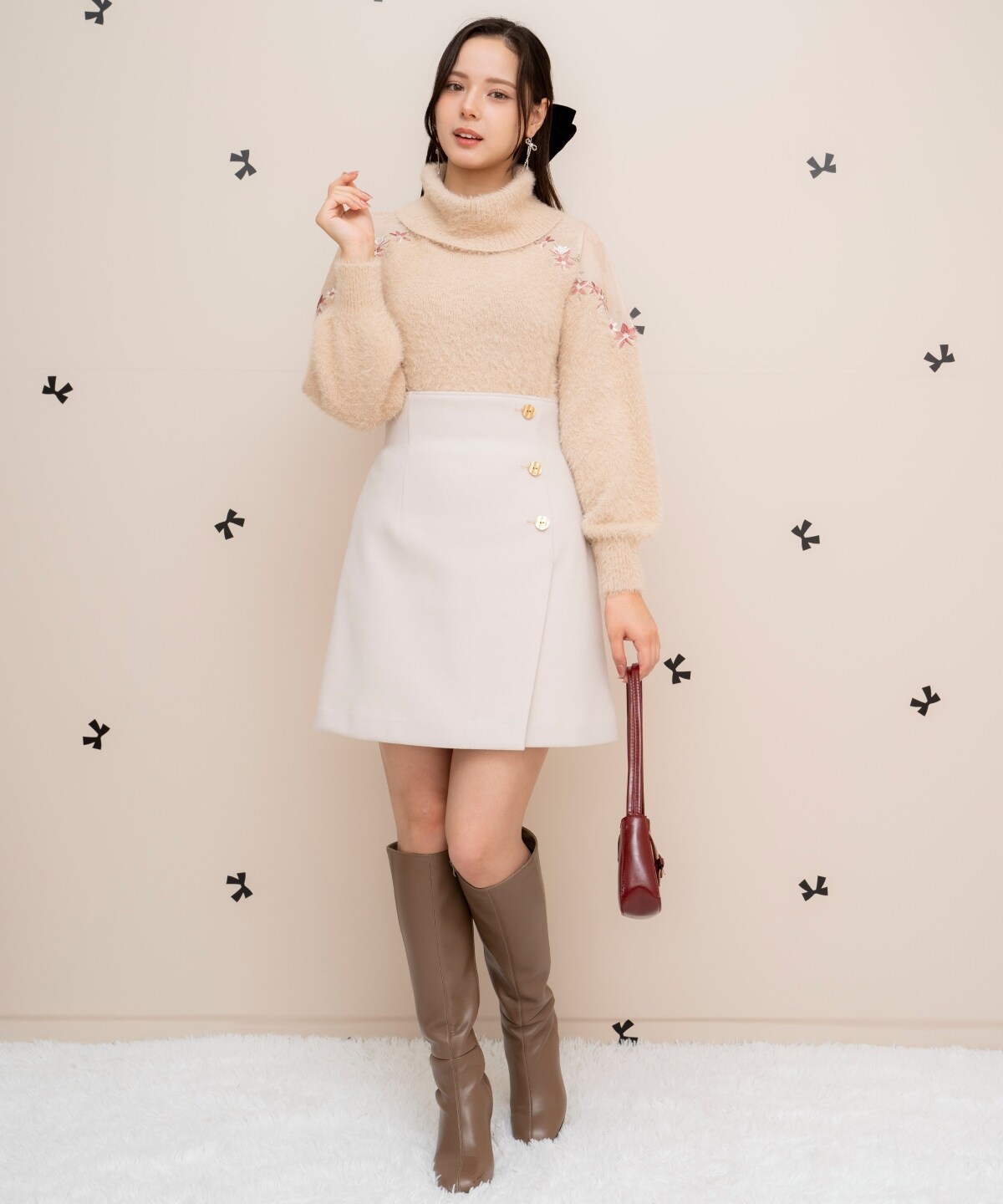 ゴールドボタンアシメミニスカート