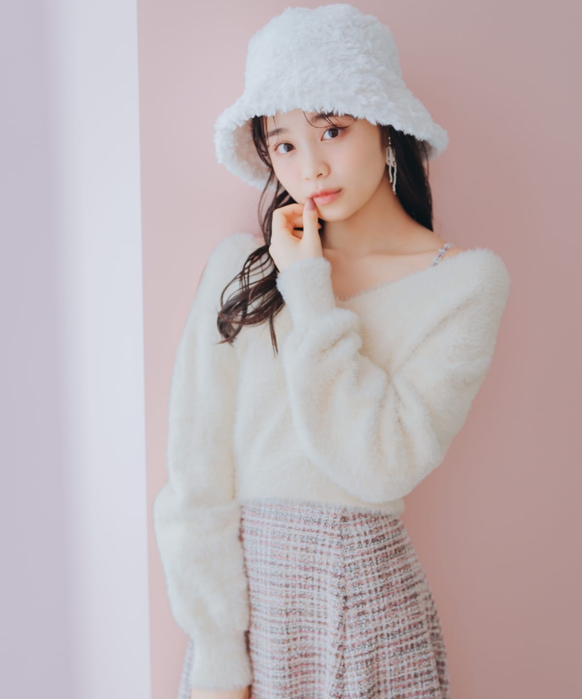 シャギーニット×フレアワンピース