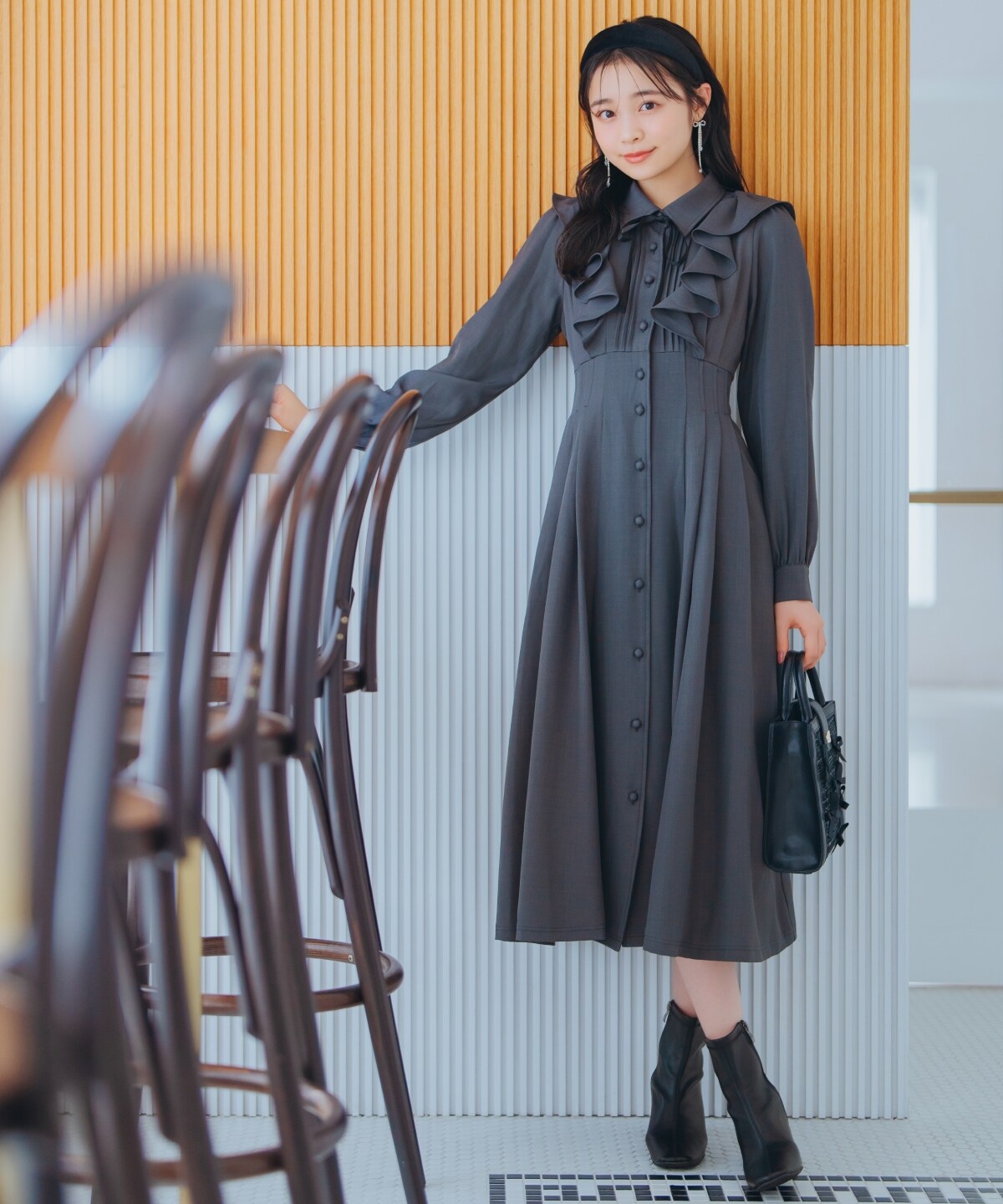 ラッフルフリルタックウエストシャツワンピース