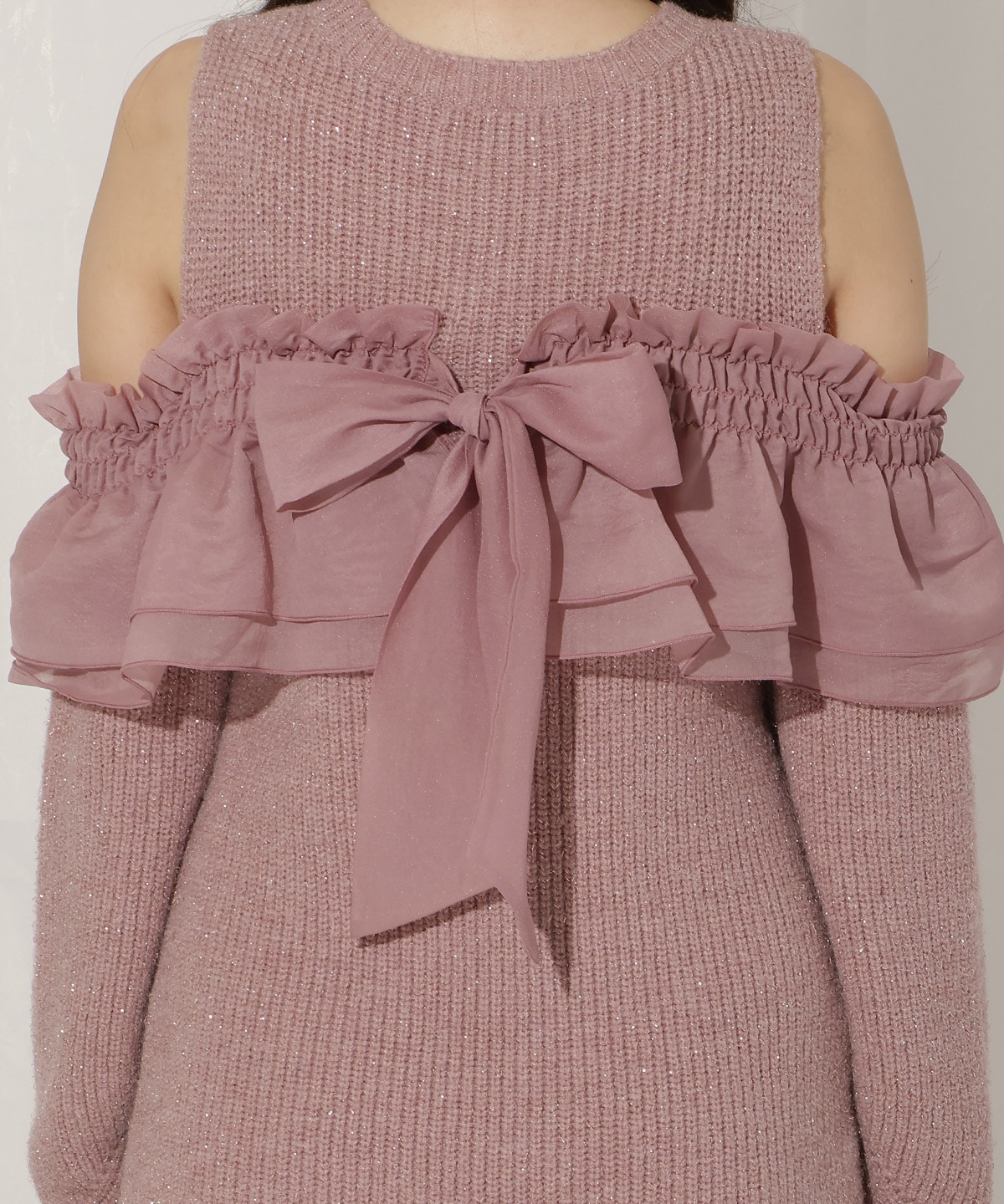 バックリボンオフショルニットワンピース