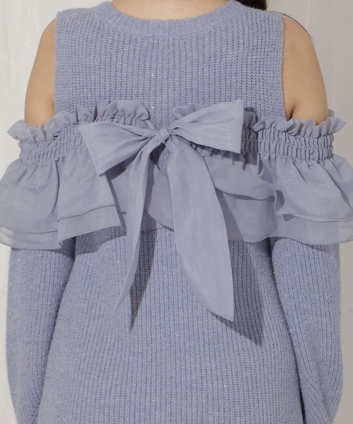 バックリボンオフショルニットワンピース