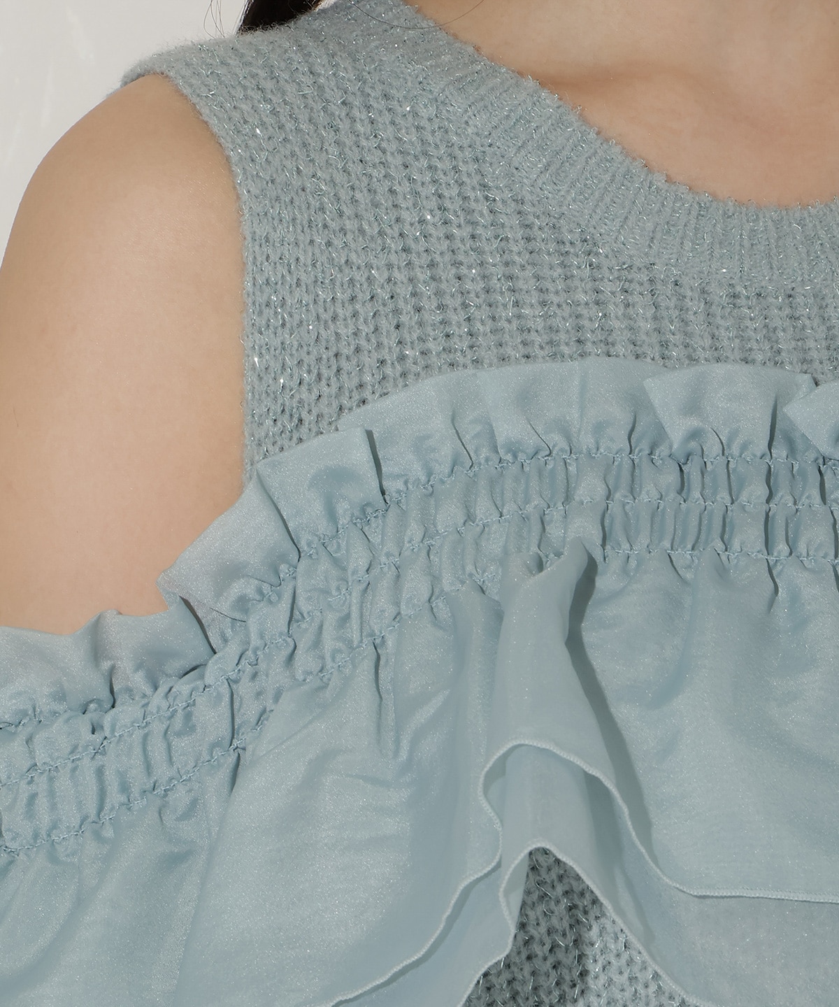 バックリボンオフショルニットワンピース