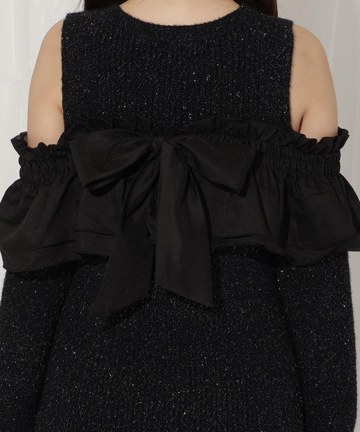 バックリボンオフショルニットワンピース