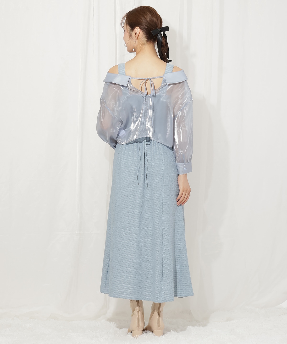 シアーブラウス×カットソーマーメイドワンピース