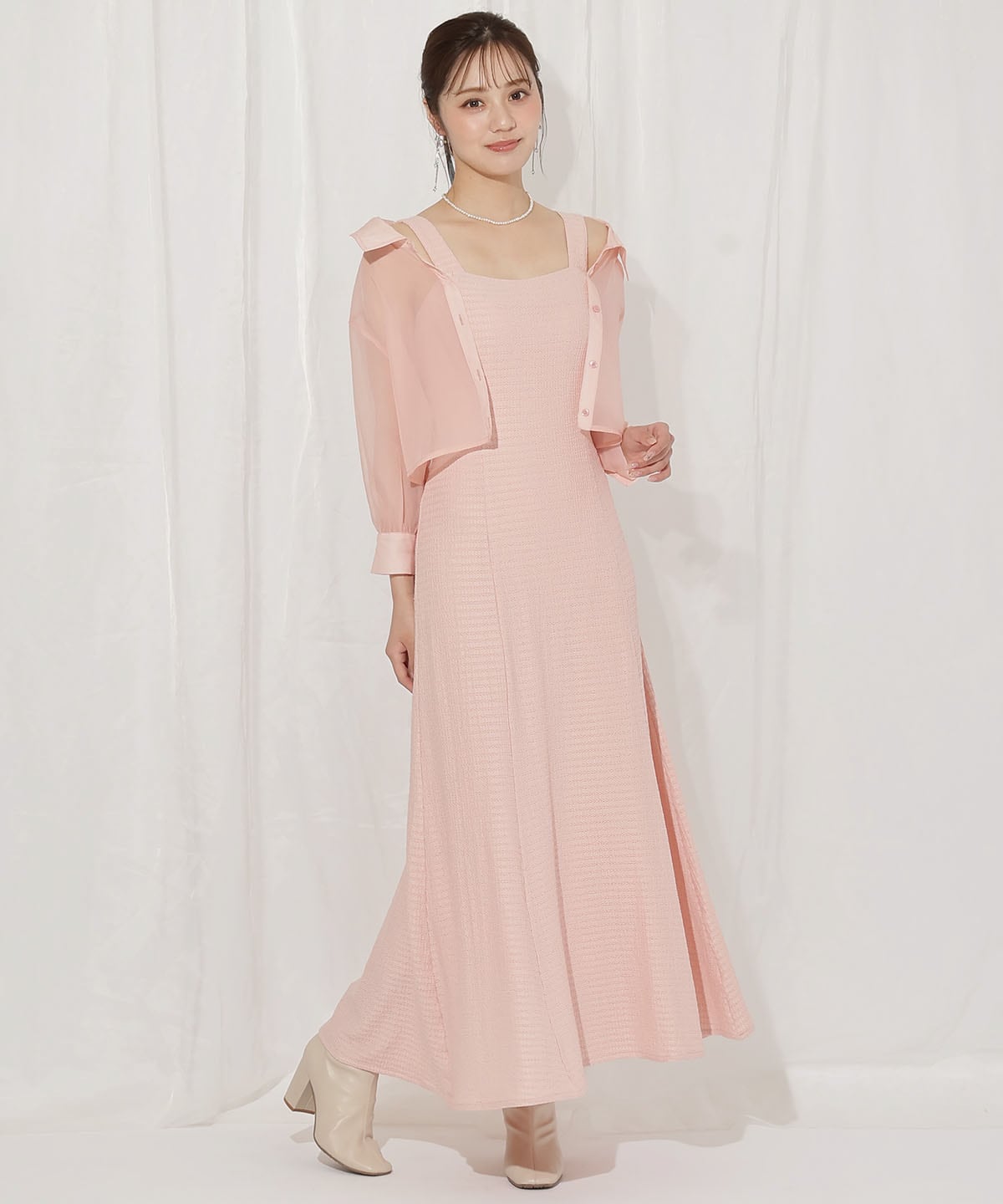 シアーブラウス×カットソーマーメイドワンピース