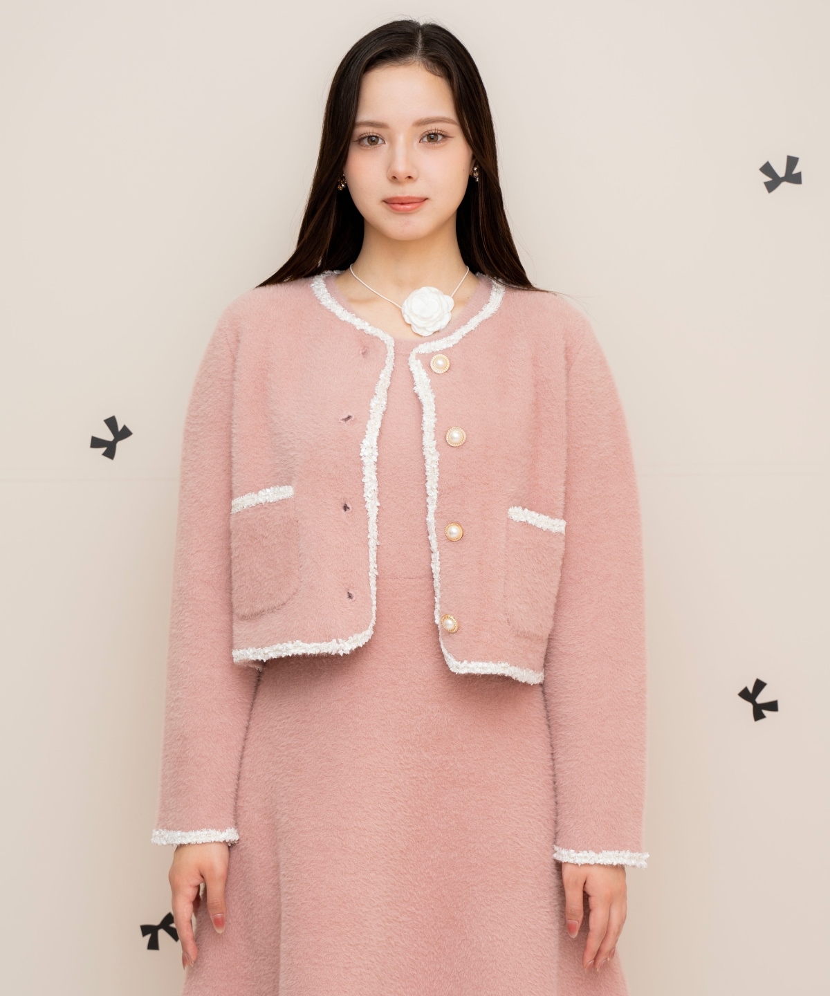 ブレード付きフェザーヤーンジャケット×ワンピース