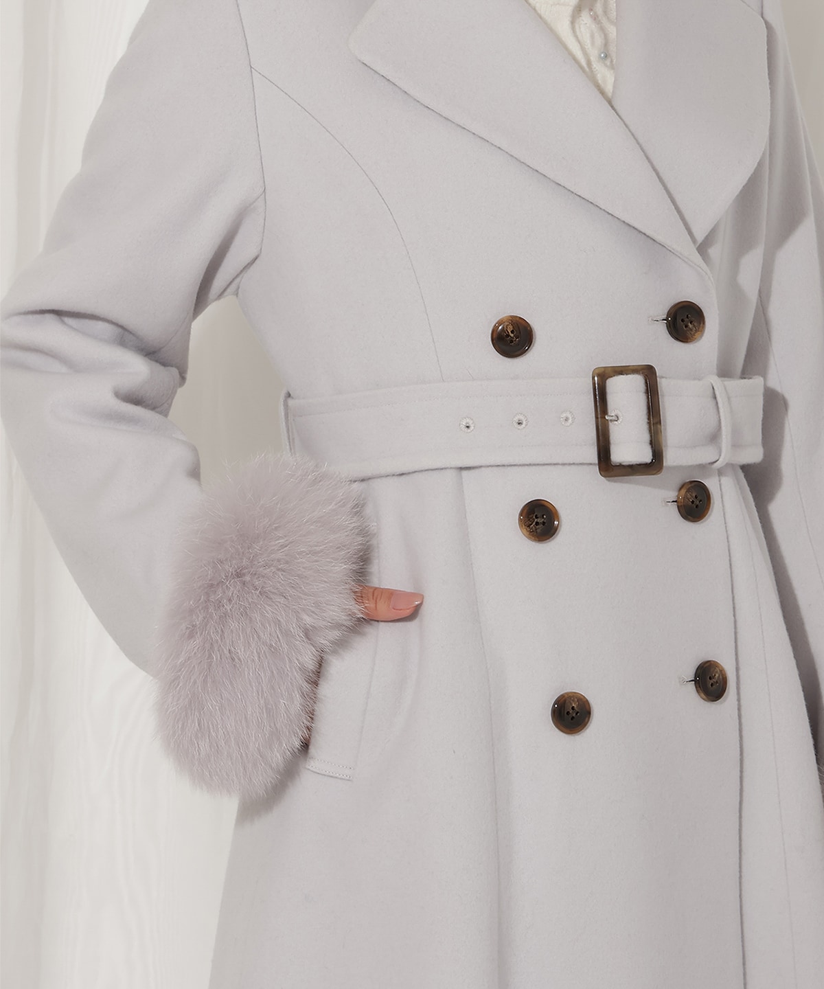 FOXファー付きウールコート