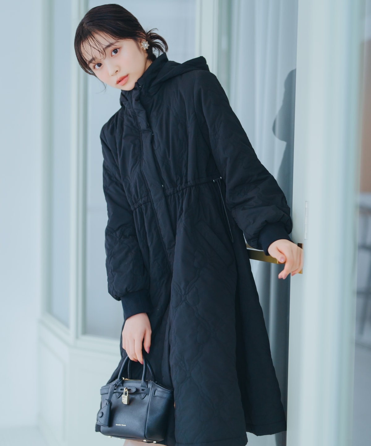 リボン柄キルティングコート