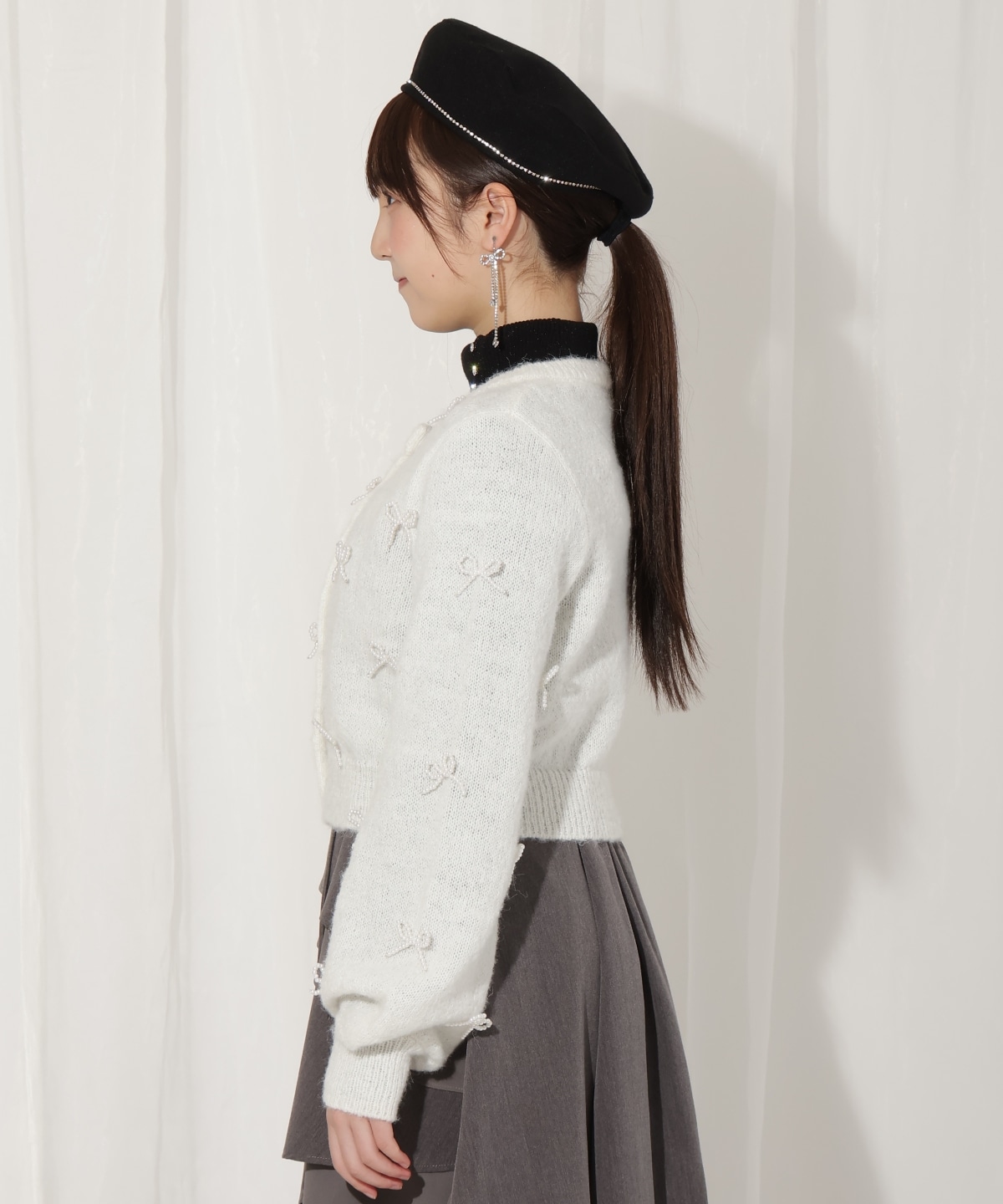 リボンパーツ付きカーディガン