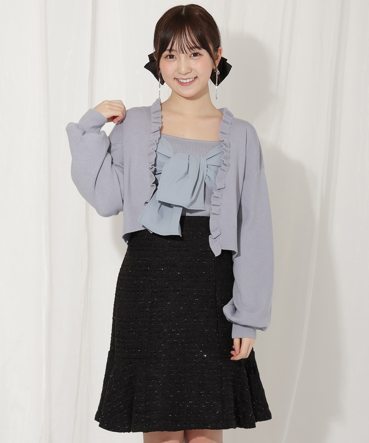フリルカーディガン×リボンキャミセット