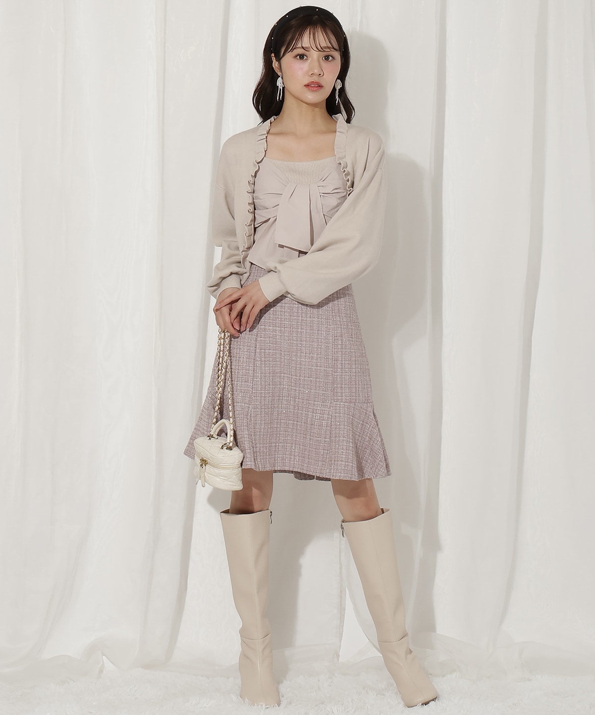 フリルカーディガン×リボンキャミセット