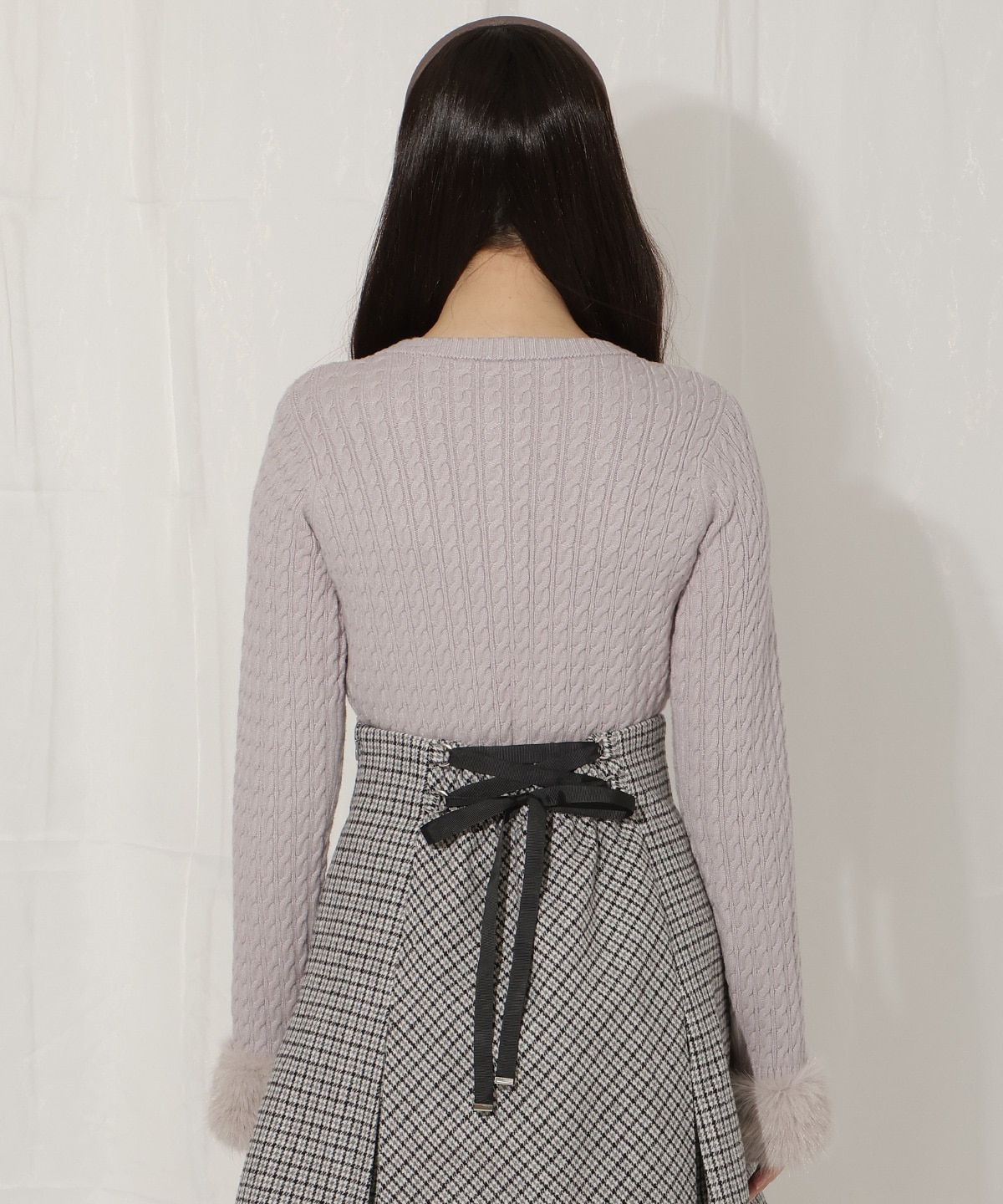 ファーカフスケーブルカーディガン