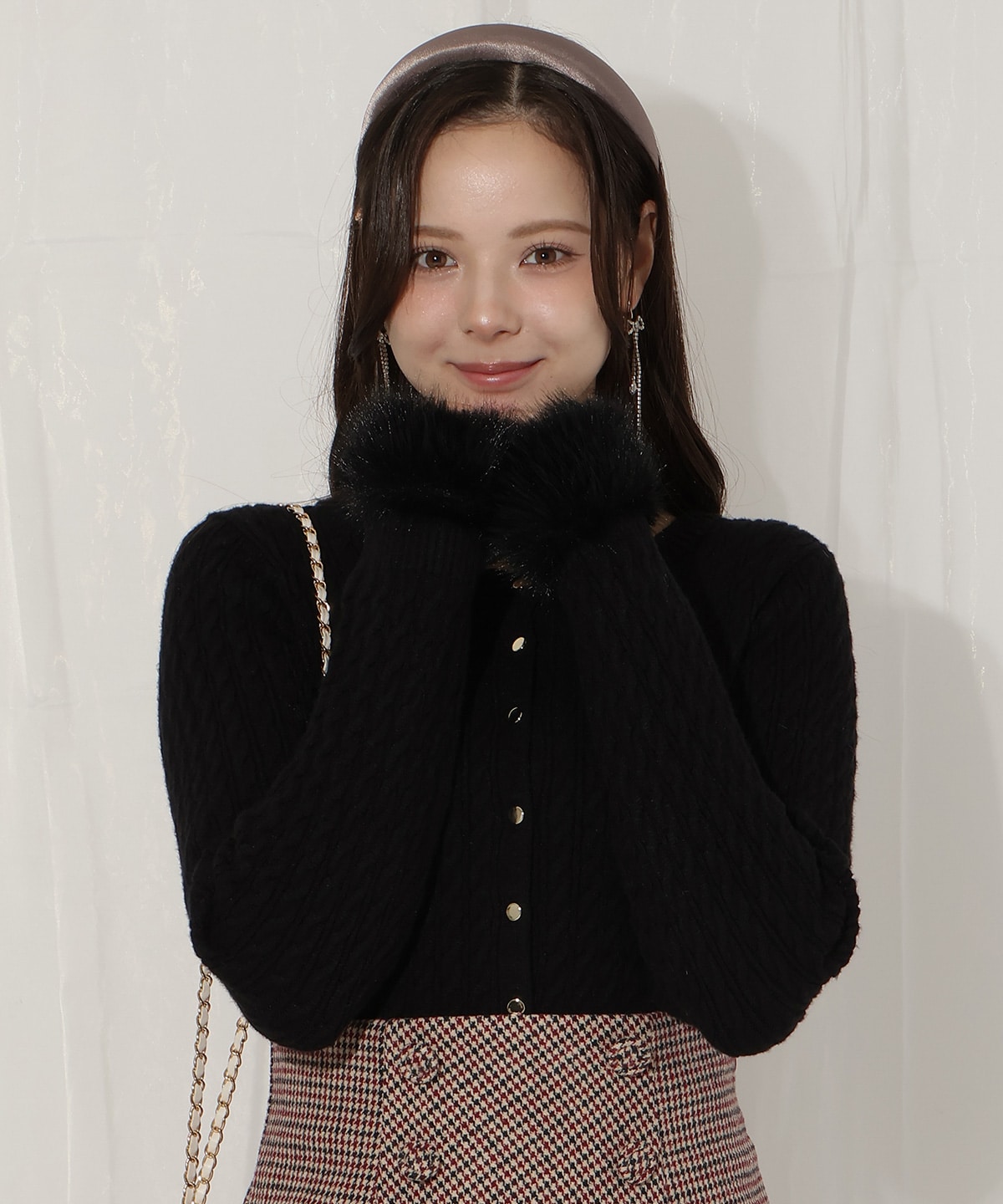 ファーカフスケーブルカーディガン