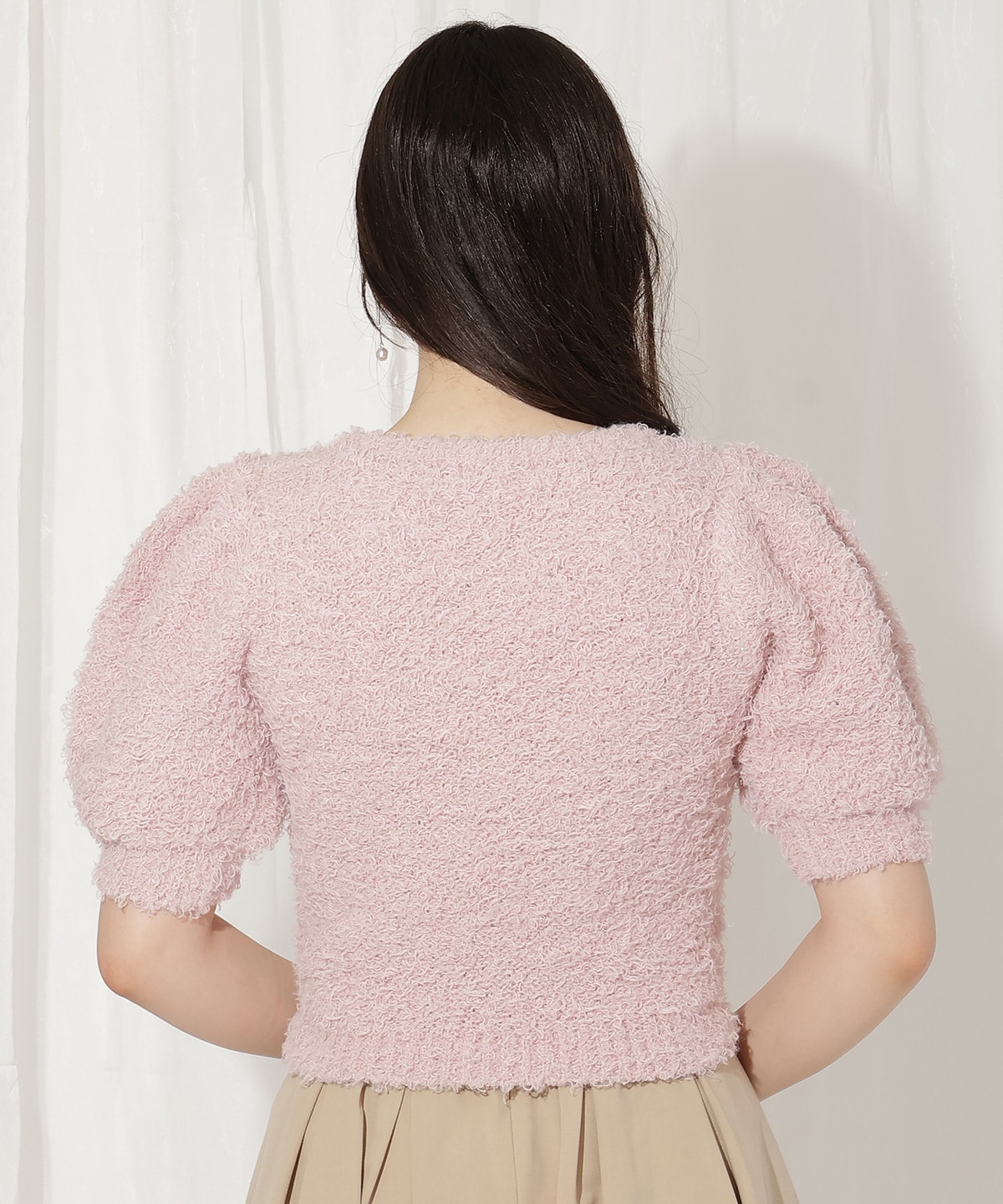 リボンブローチ付きテディヤーンニット