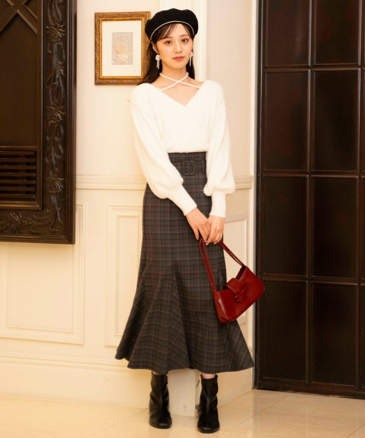 クロスネックカシュクールフェザーニット