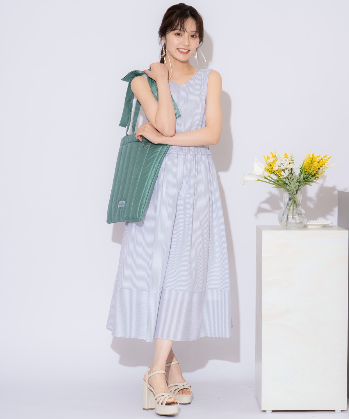 リボンショルダーキルティングトート